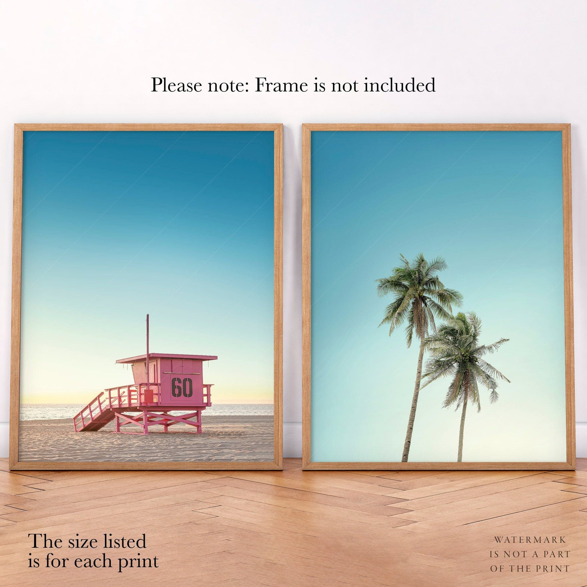 Set of 2 Beach Wall Art, Palm Tree and Lifeguard Tower