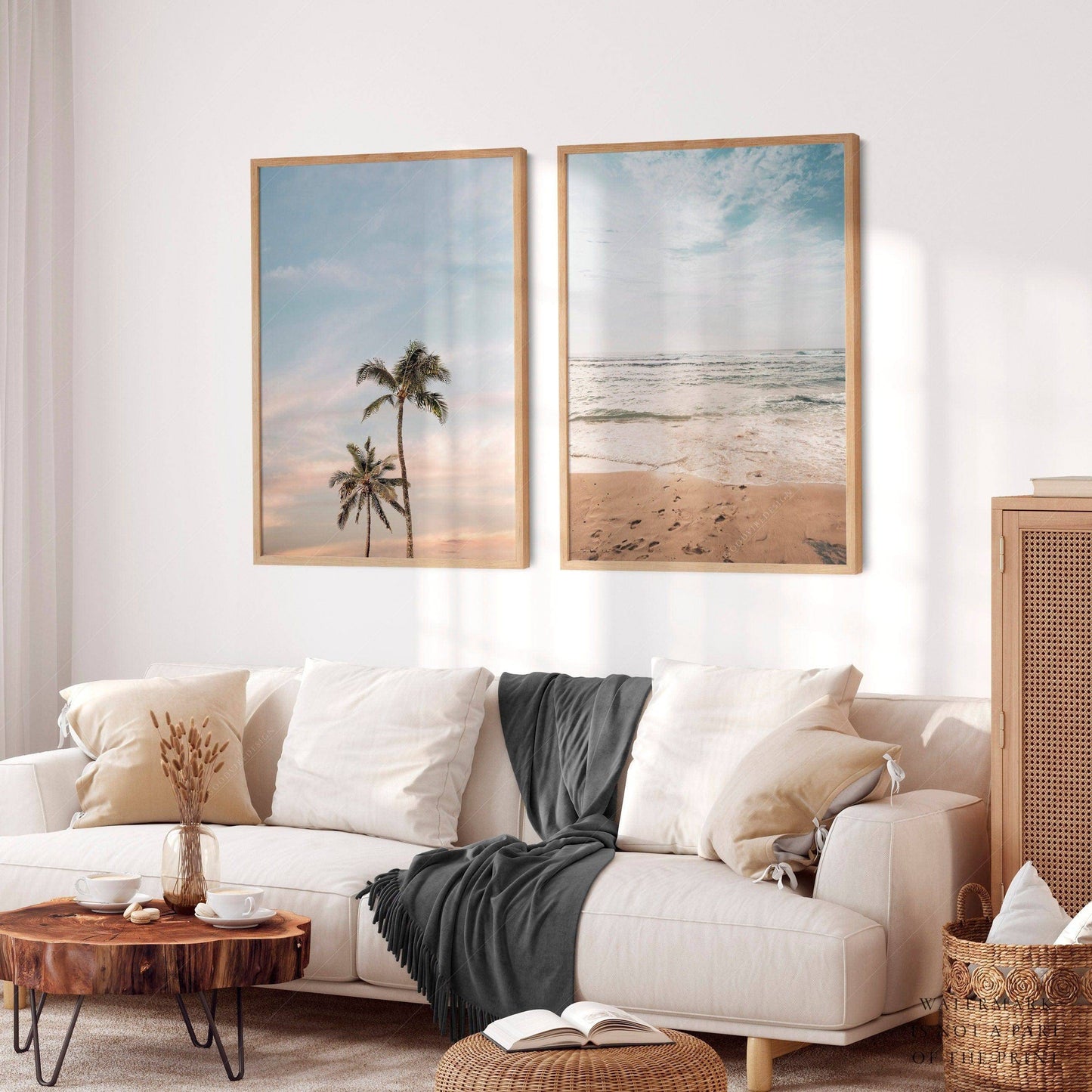 Set of 2 Beach prints, Sand and Palm tree photo, Nautical wall decor, Summer vibes