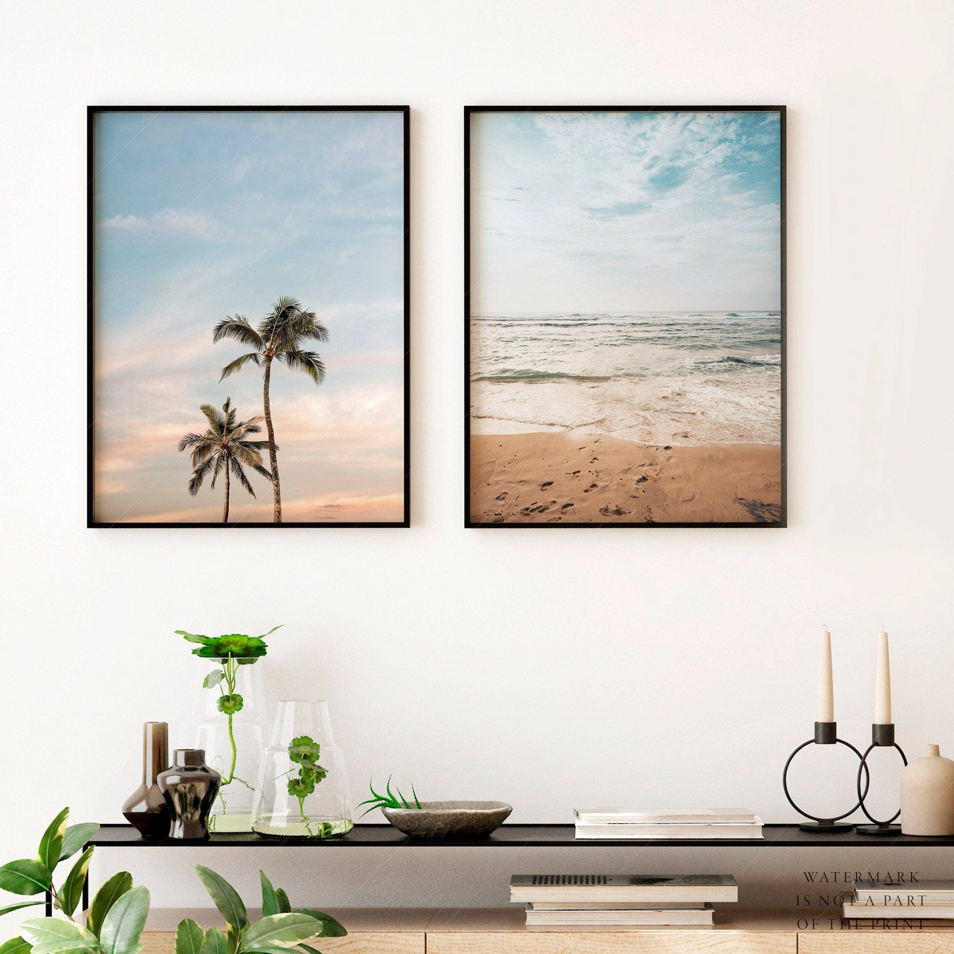 Set of 2 Beach prints, Sand and Palm tree photo, Nautical wall decor, Summer vibes