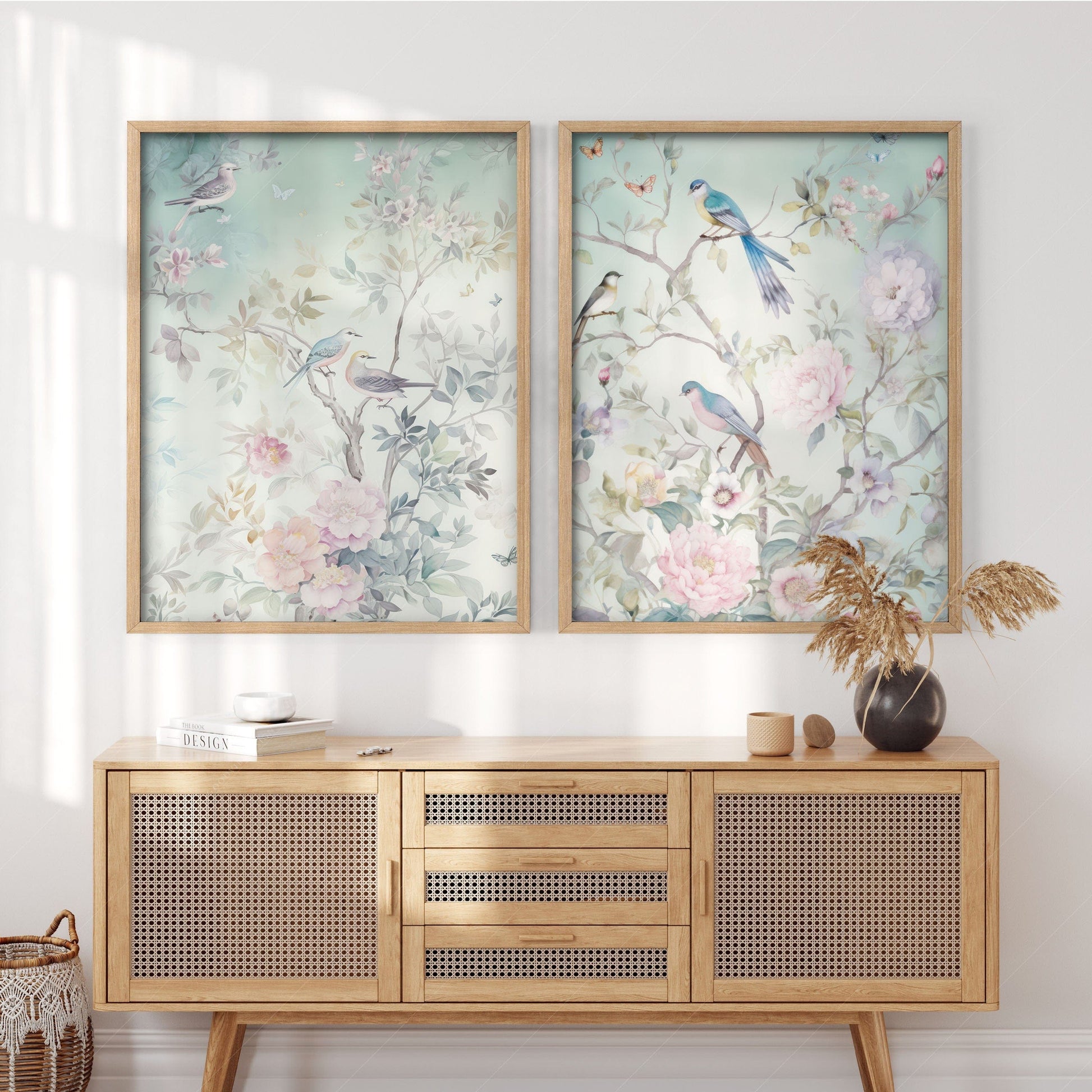 Set of 2 Chinoiserie prints, Light green background