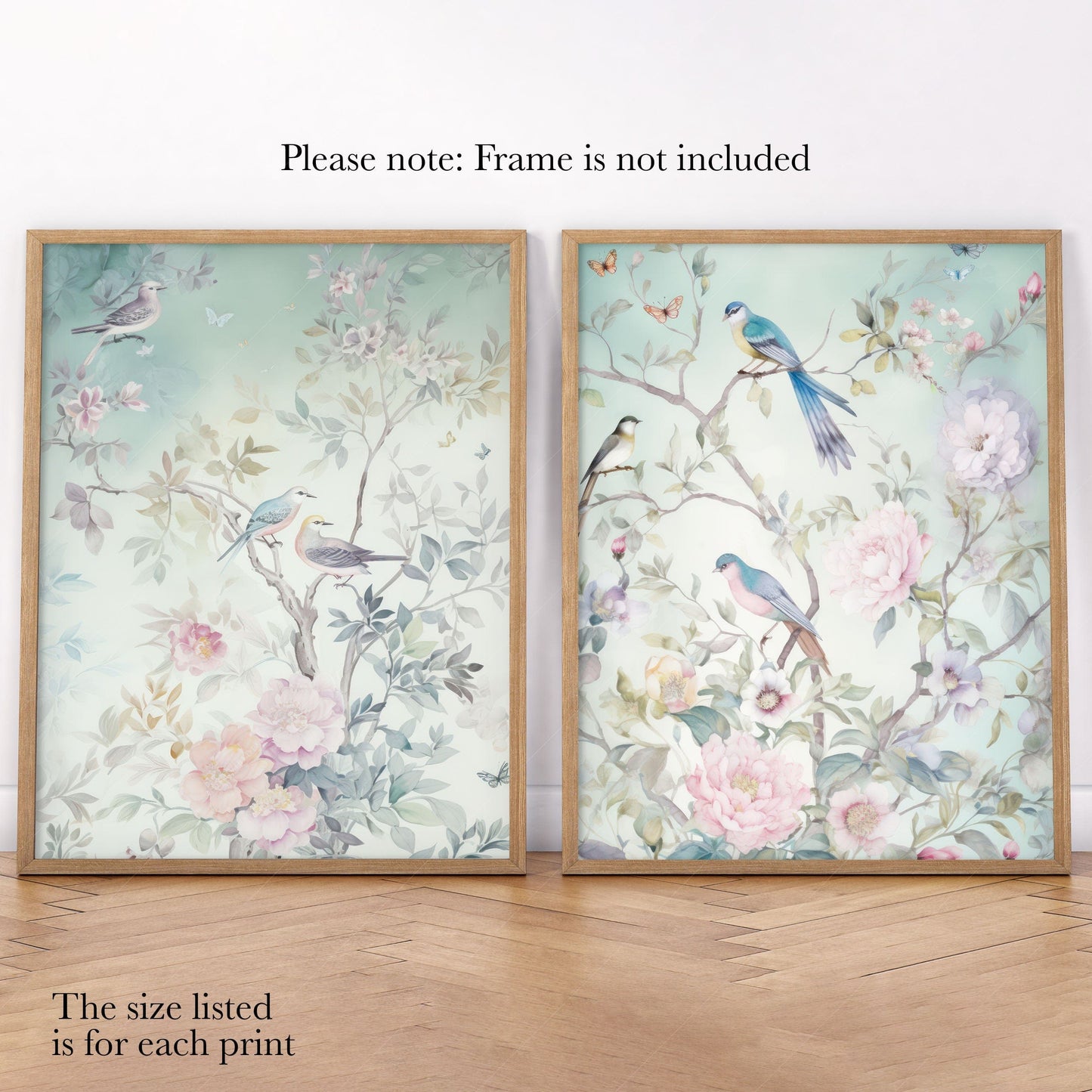 Set of 2 Chinoiserie prints, Light green background