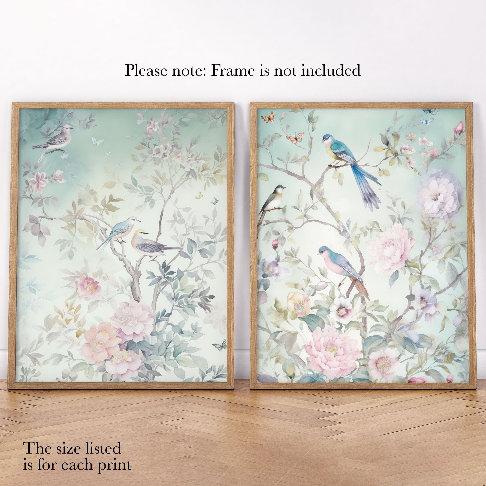 Set of 2 Chinoiserie prints, Light green background