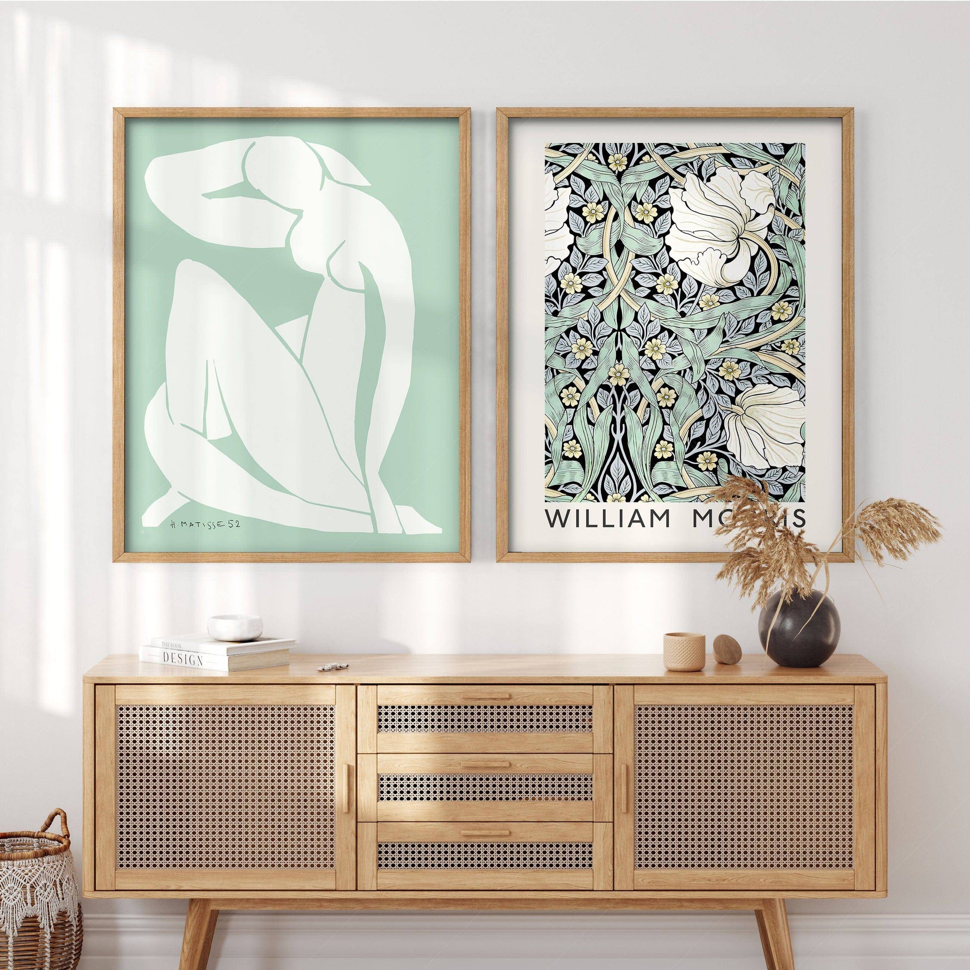 Set of 2 Prints, Henri Matisse and William Morris, Light green color