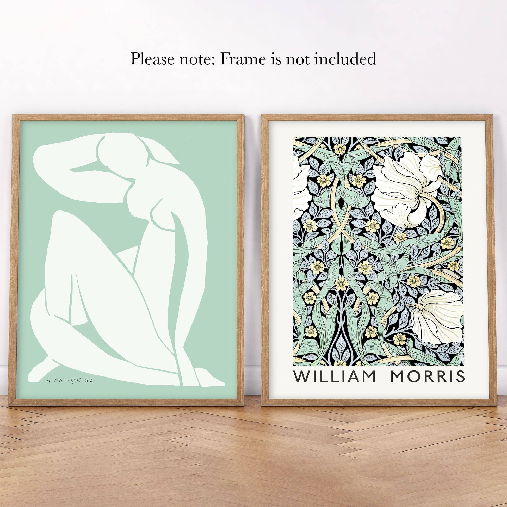 Set of 2 Prints, Henri Matisse and William Morris, Light green color