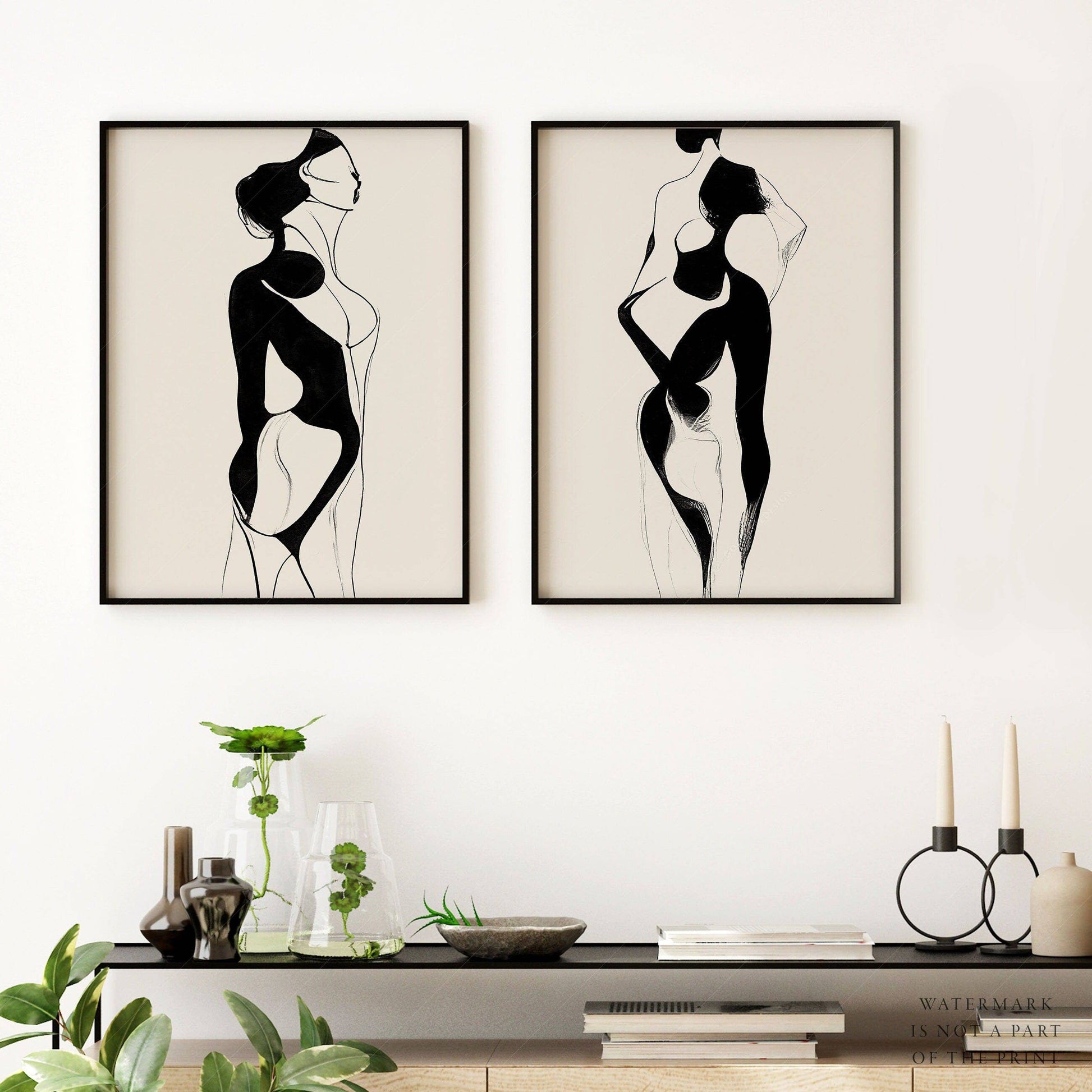 Set of 2 Prints, Minimalist wall art, Beauty of form line art