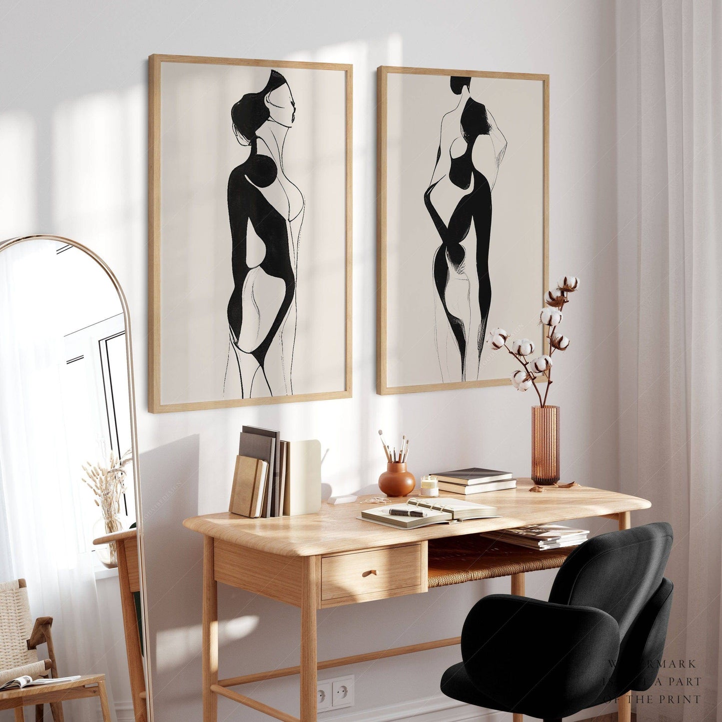 Set of 2 Prints, Minimalist wall art, Beauty of form line art