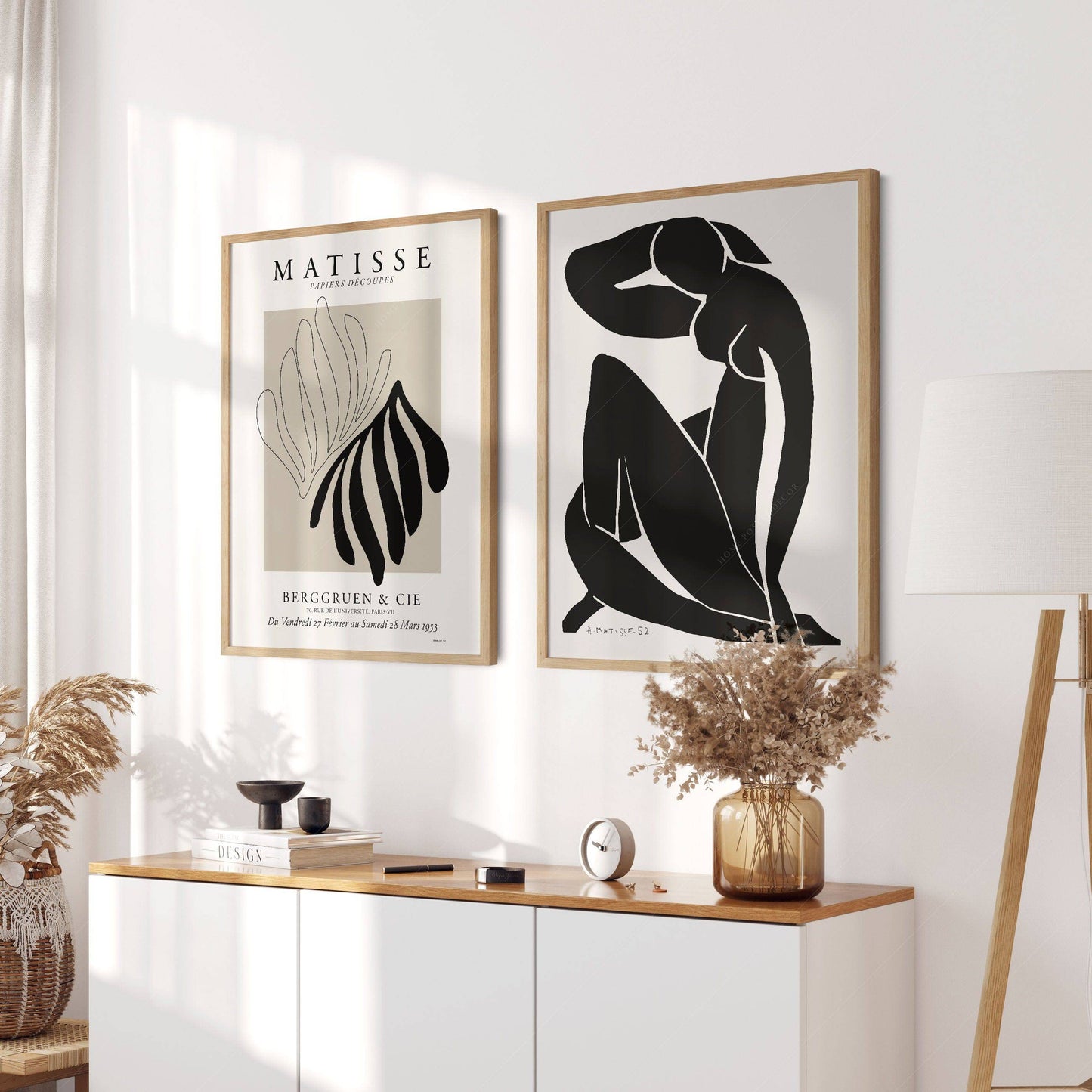 Set of 2 Wall Art, Matisse Prints, Cut outs and Figure blue in black and beige color