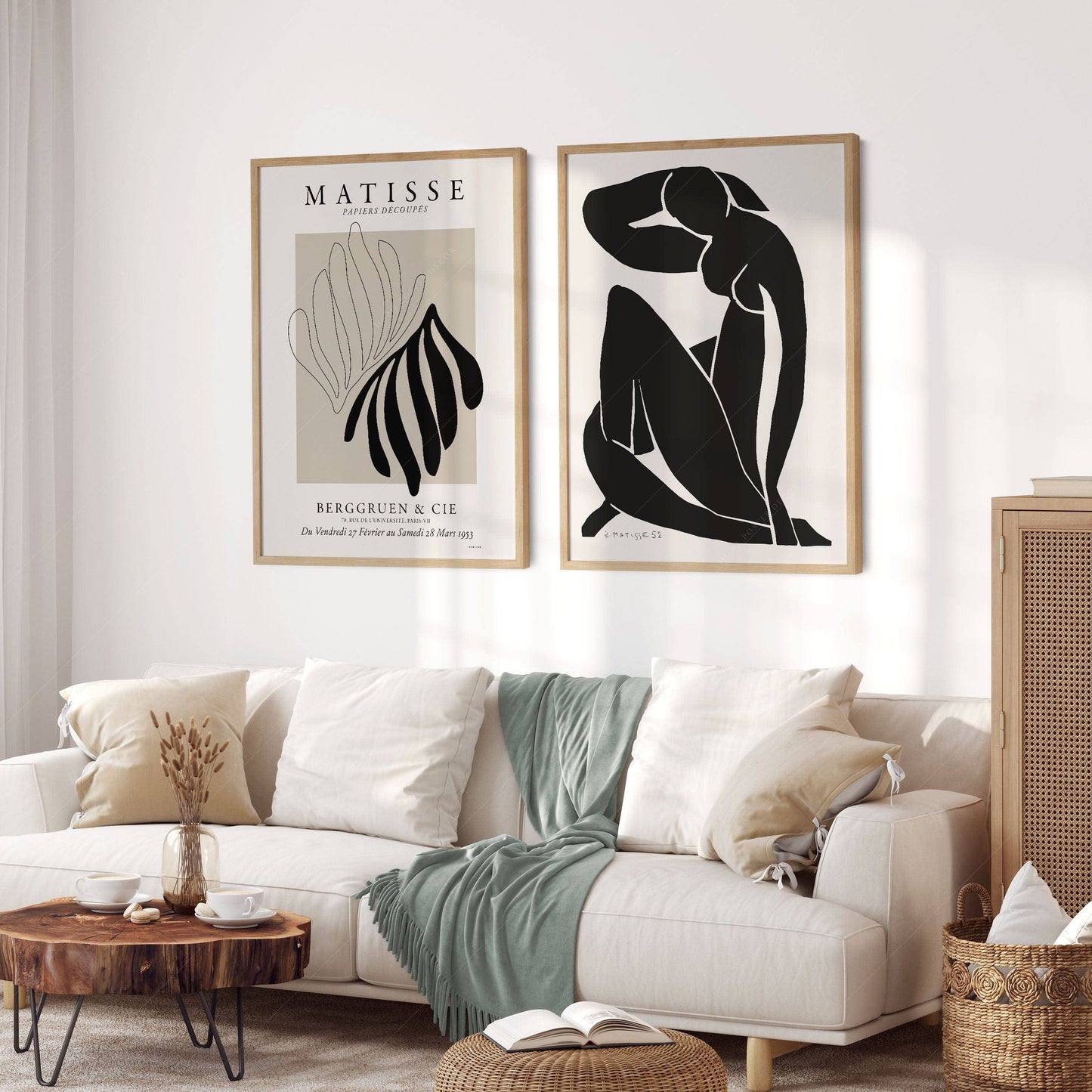 Set of 2 Wall Art, Matisse Prints, Cut outs and Figure blue in black and beige color