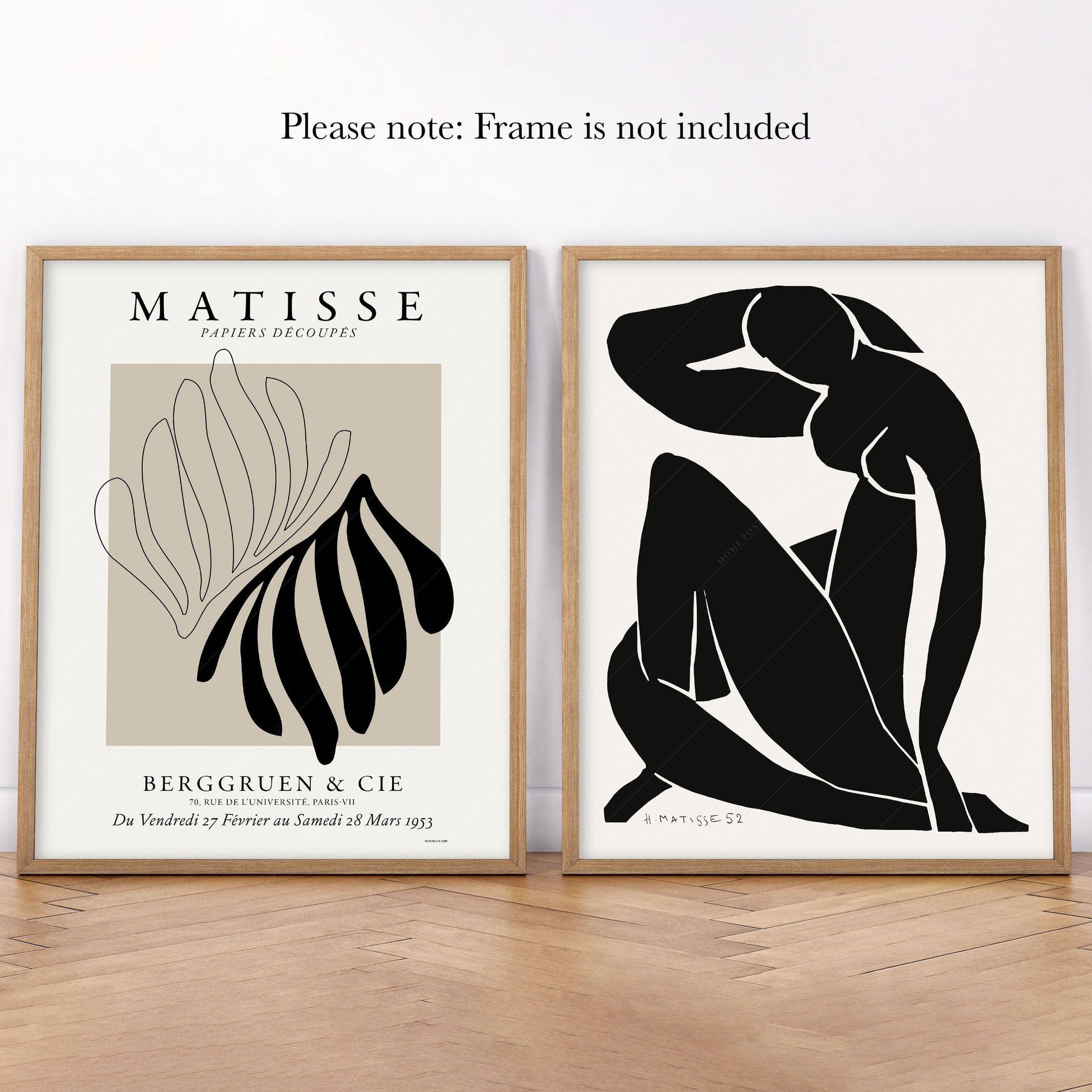 Set of 2 Wall Art, Matisse Prints, Cut outs and Figure blue in black and beige color