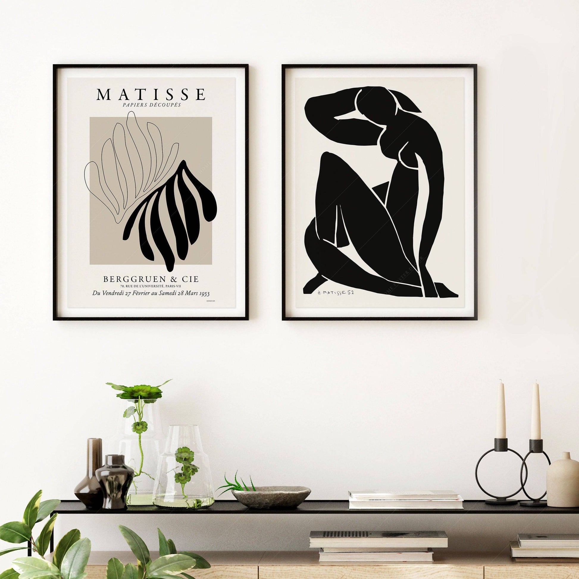 Set of 2 Wall Art, Matisse Prints, Cut outs and Figure blue in black and beige color