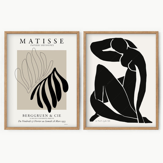 Set of 2 Wall Art, Matisse Prints, Cut outs and Figure blue in black and beige color