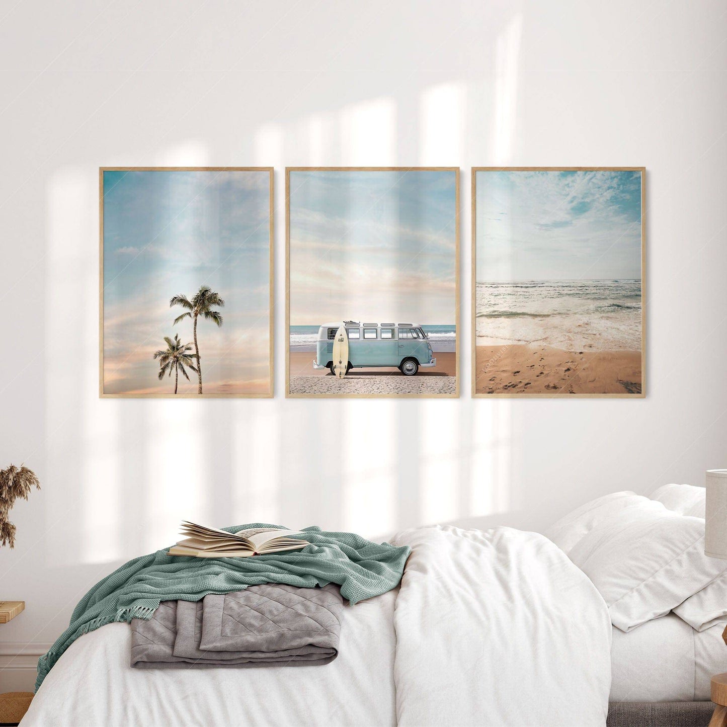 Set of 3 Beach Prints, Turquoise Van Print, Palm Tree and Sand Photo