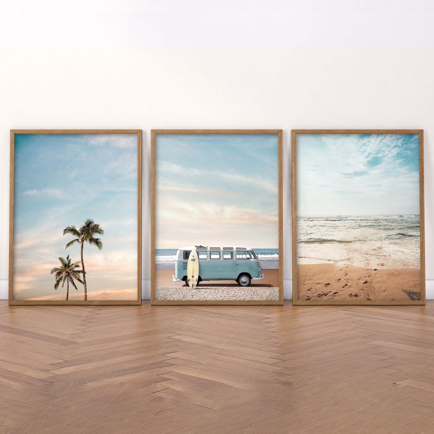 Set of 3 Beach Prints, Turquoise Van Print, Palm Tree and Sand Photo