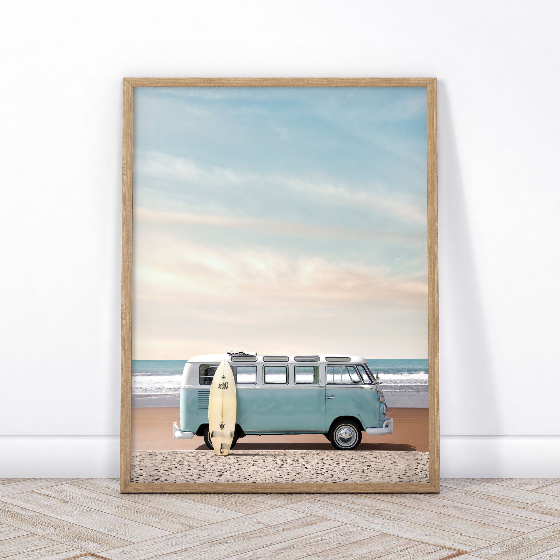 Set of 3 Beach Prints, Turquoise Van Print, Palm Tree and Sand Photo