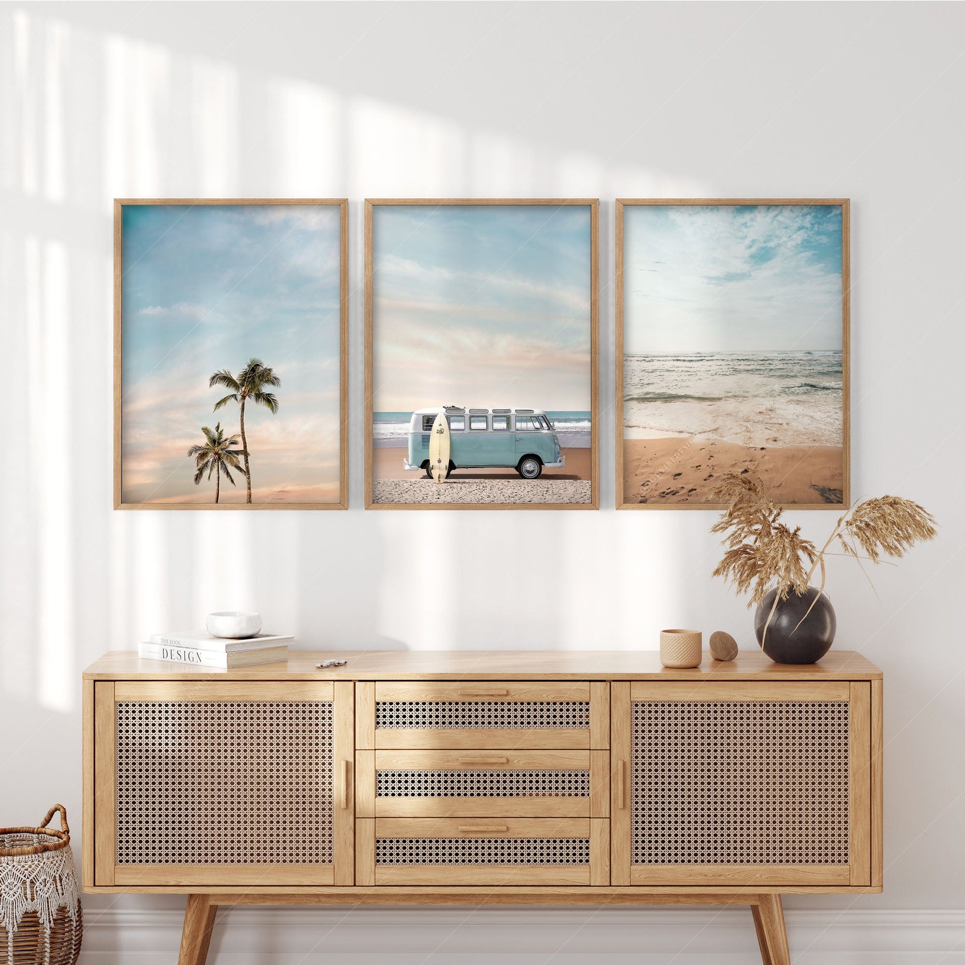 Set of 3 Beach Prints, Turquoise Van Print, Palm Tree and Sand Photo