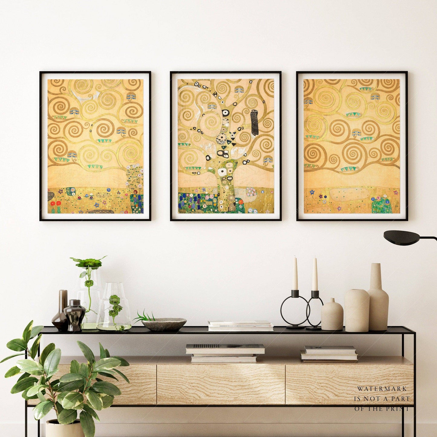 Set of 3 Gustav Klimt Prints - Garden, Lovers, and Tree