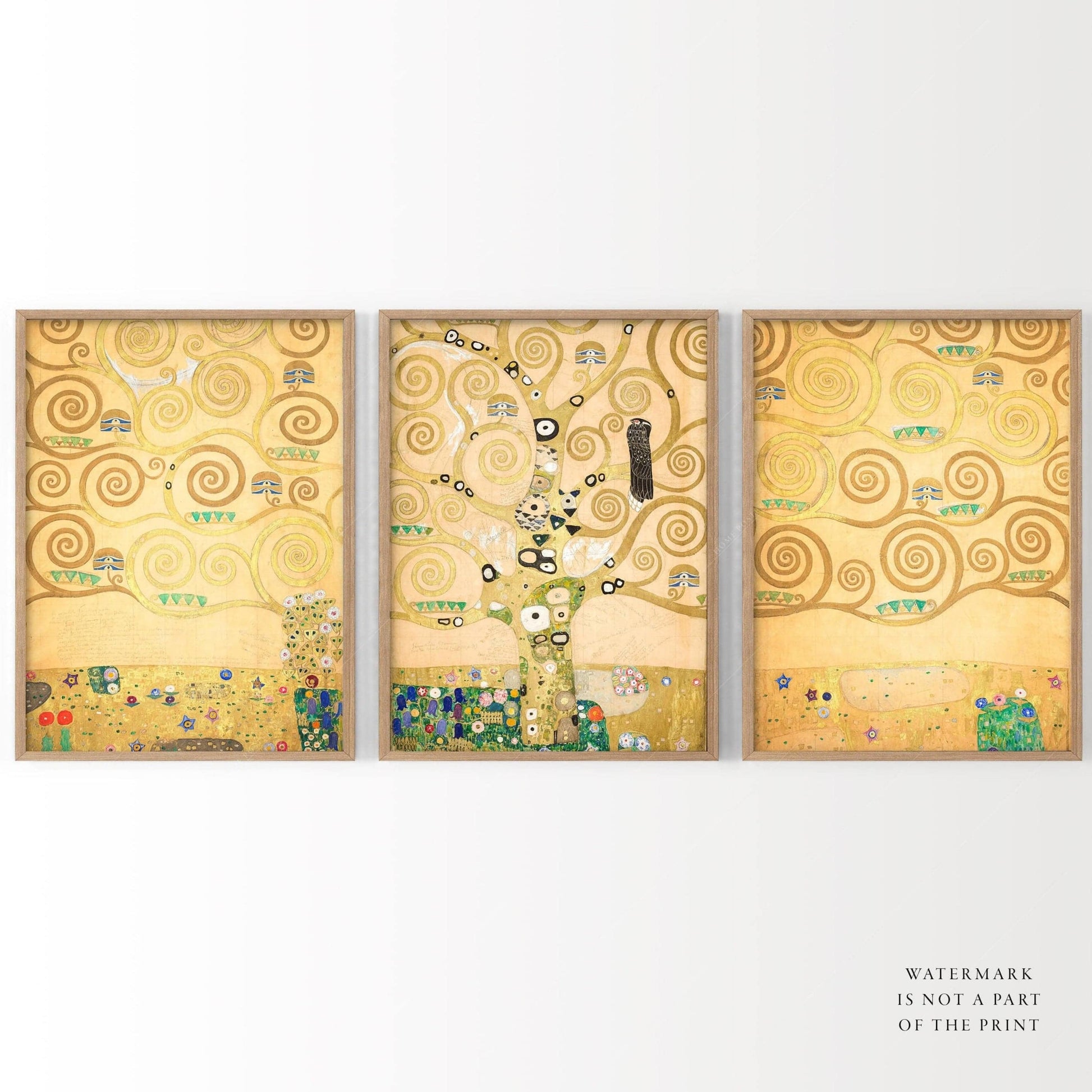 Set of 3 Gustav Klimt Prints - Garden, Lovers, and Tree