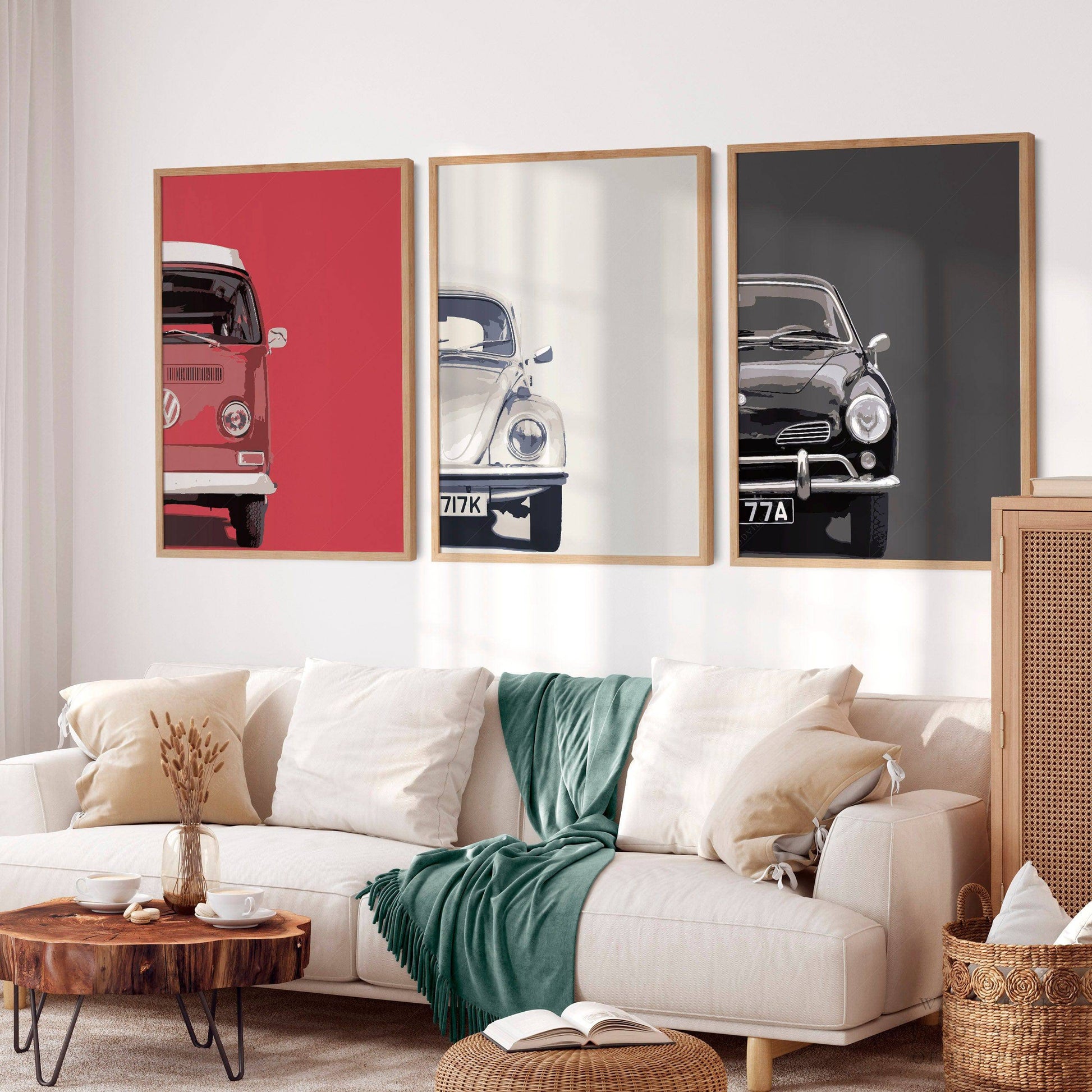 Set of 3 Posters, Retro cars print, Gift for him, Boys room decor