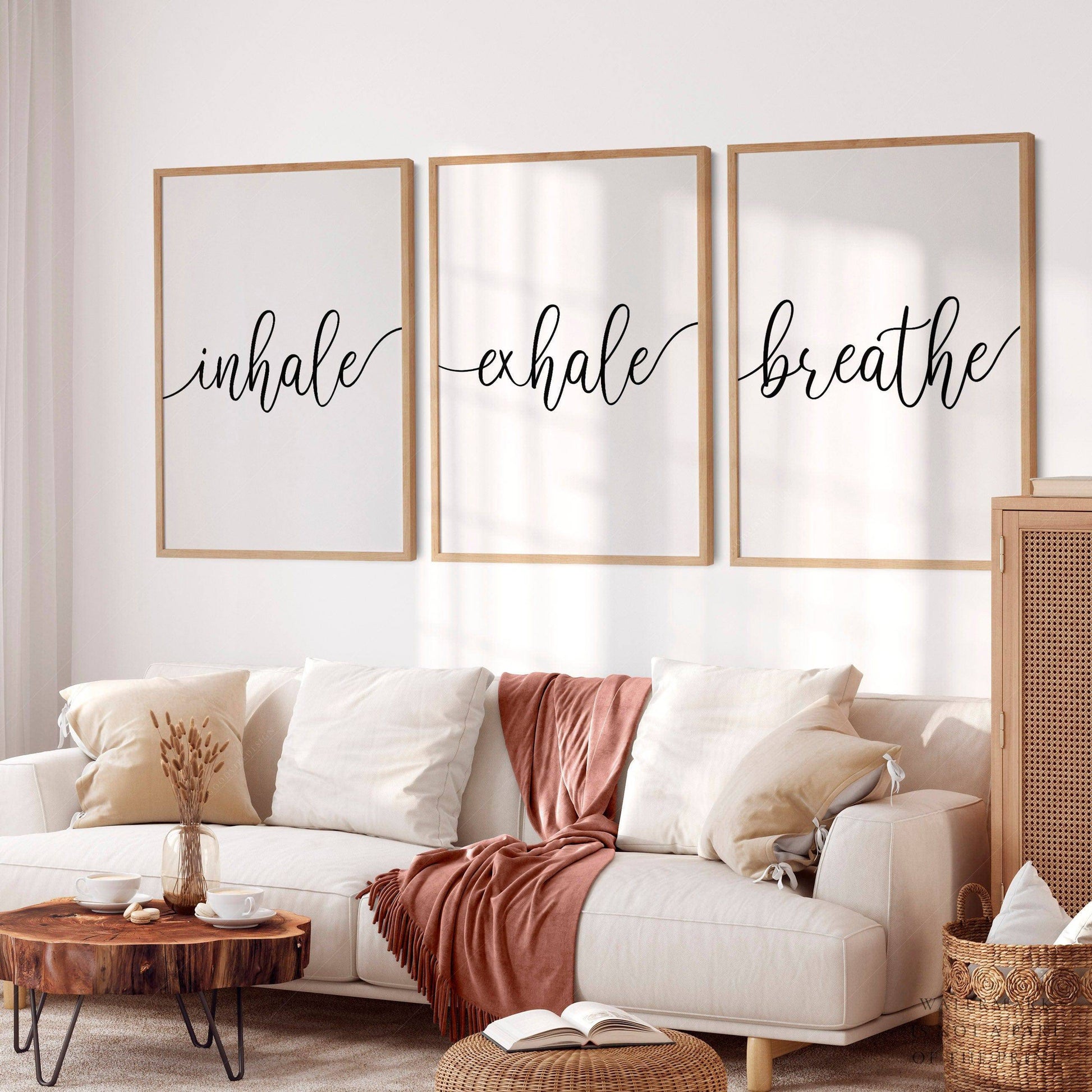 Set of 3 Prints, Inhale Exhale and Breath, Minimalist wall decor