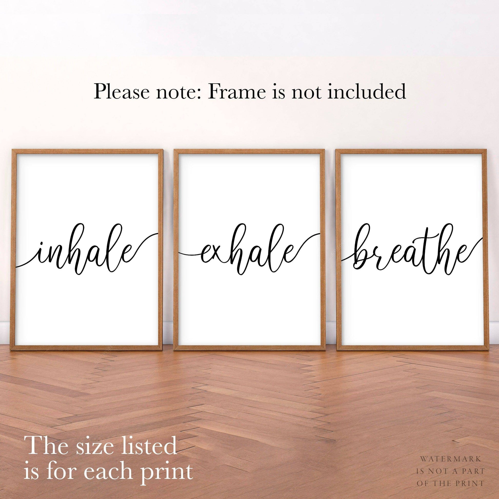 Set of 3 Prints, Inhale Exhale and Breath, Minimalist wall decor