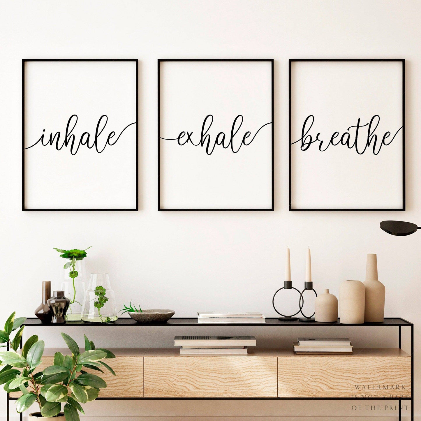 Set of 3 Prints, Inhale Exhale and Breath, Minimalist wall decor