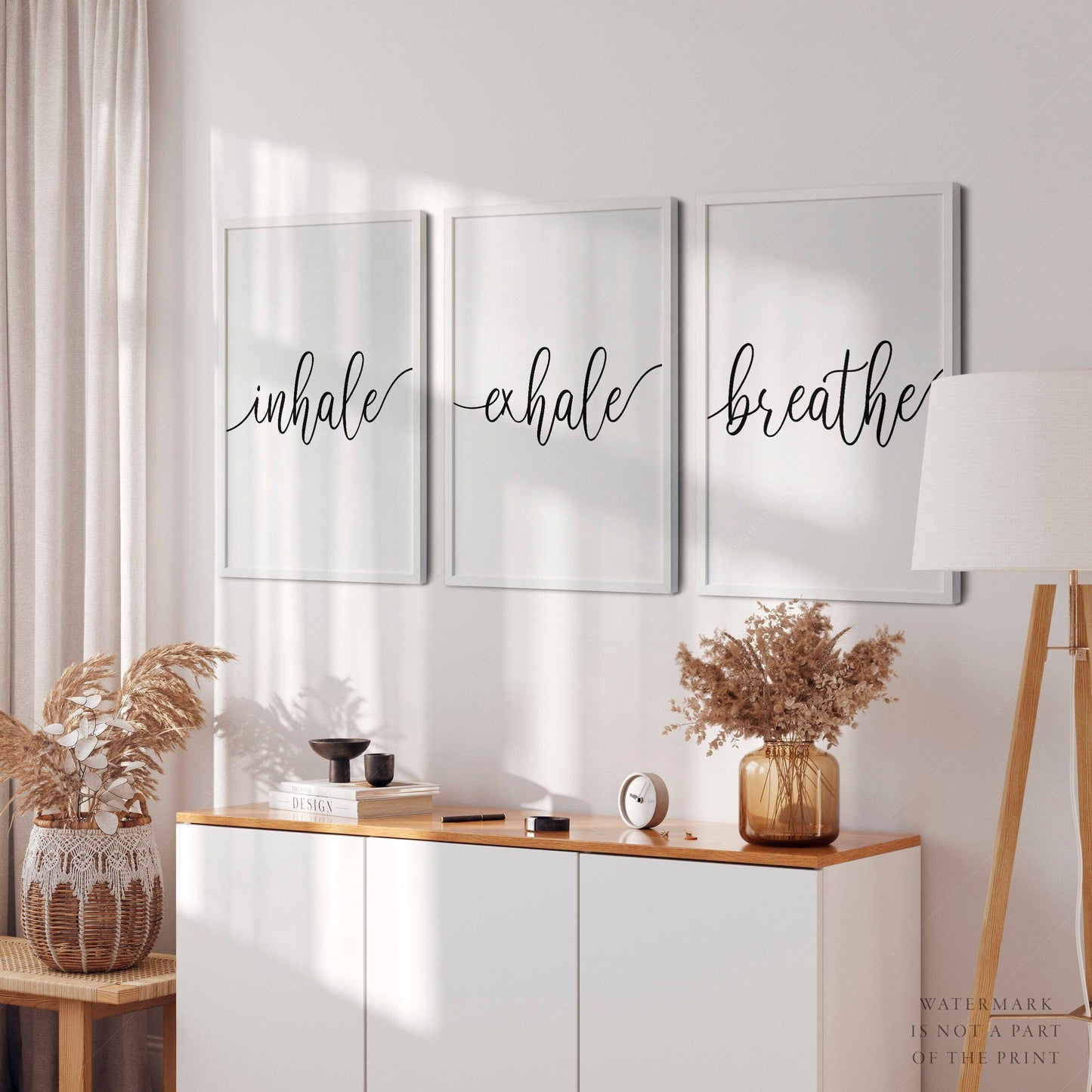 Set of 3 Prints, Inhale Exhale and Breath, Minimalist wall decor