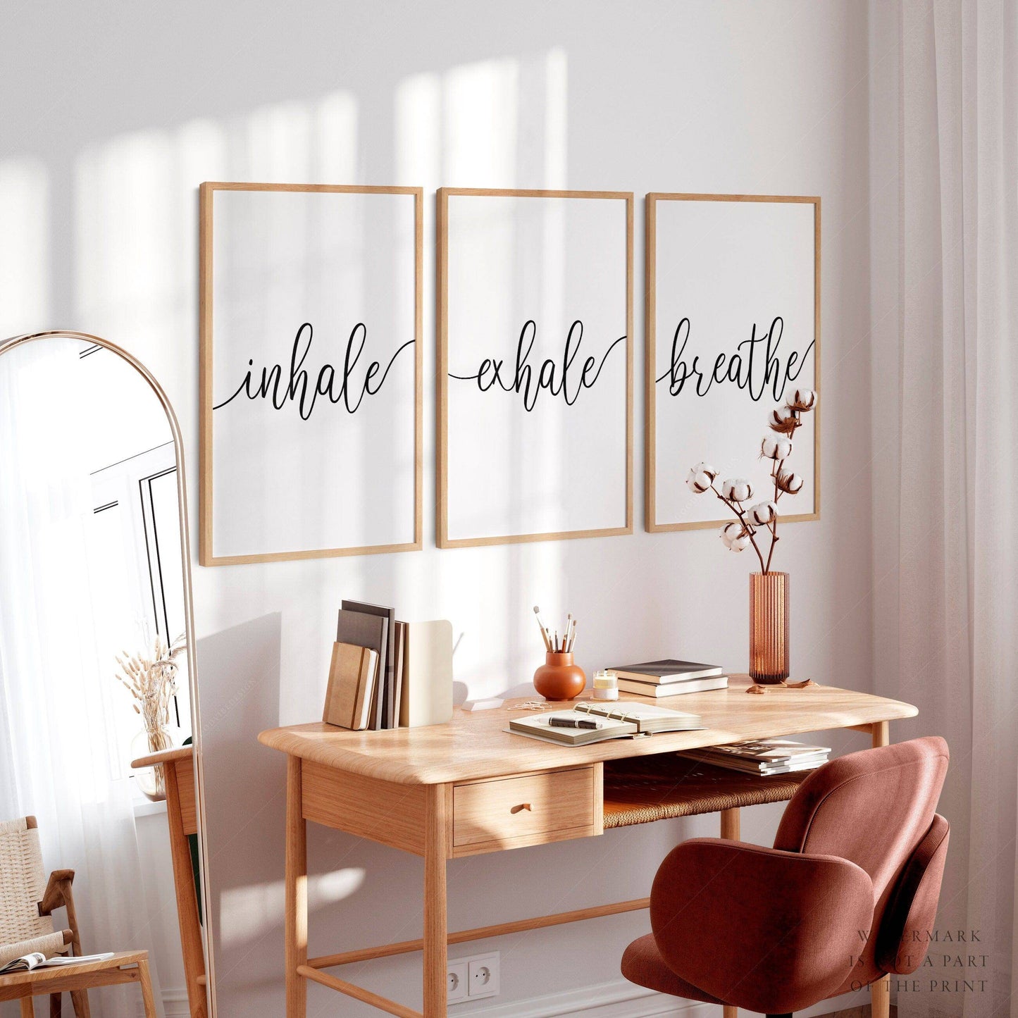 Set of 3 Prints, Inhale Exhale and Breath, Minimalist wall decor