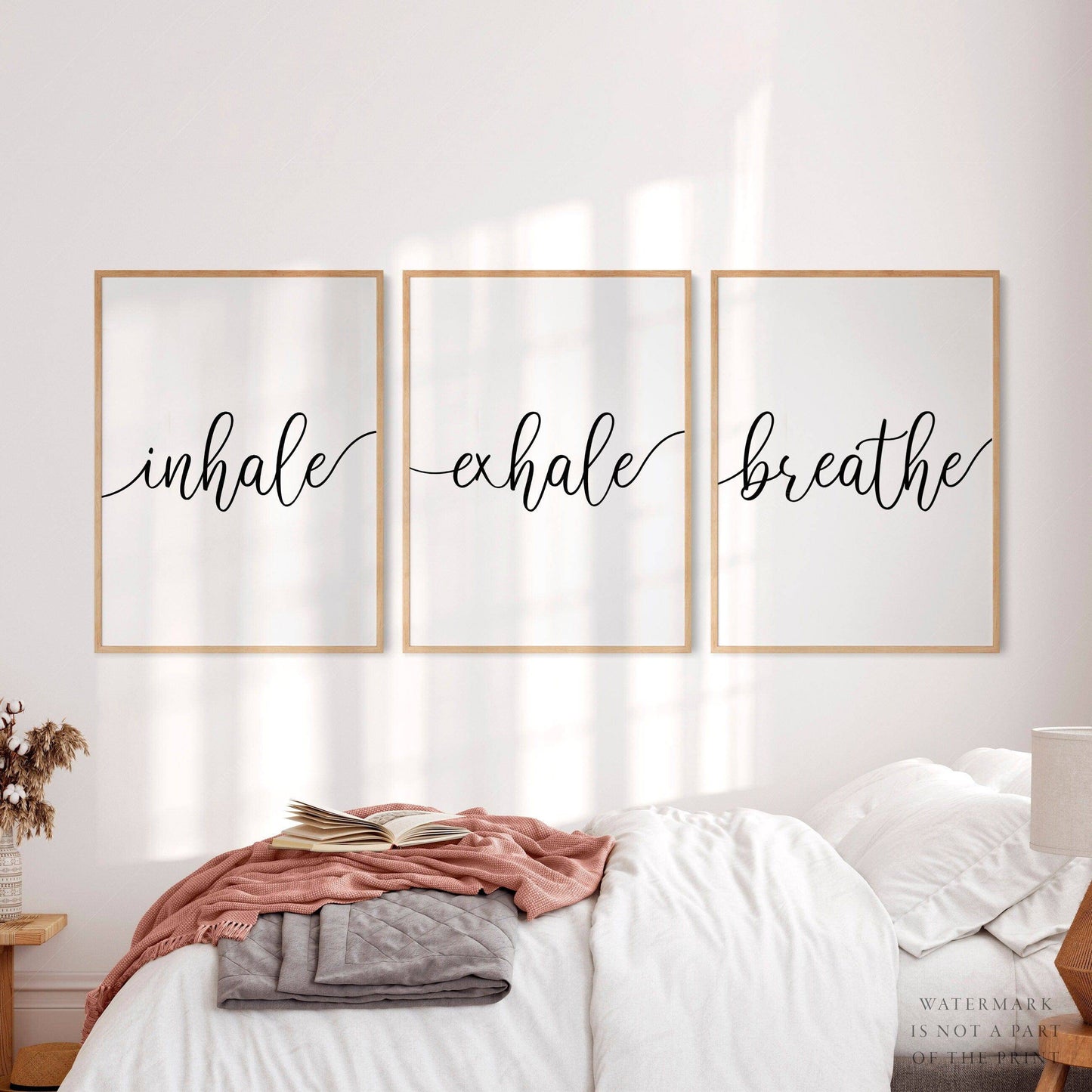 Set of 3 Prints, Inhale Exhale and Breath, Minimalist wall decor