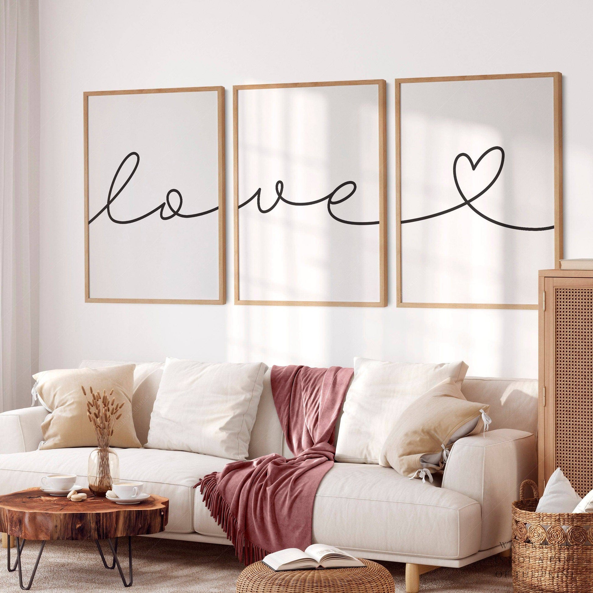 Set of 3 Prints, Love handwriting poster, Minimalist wall decor