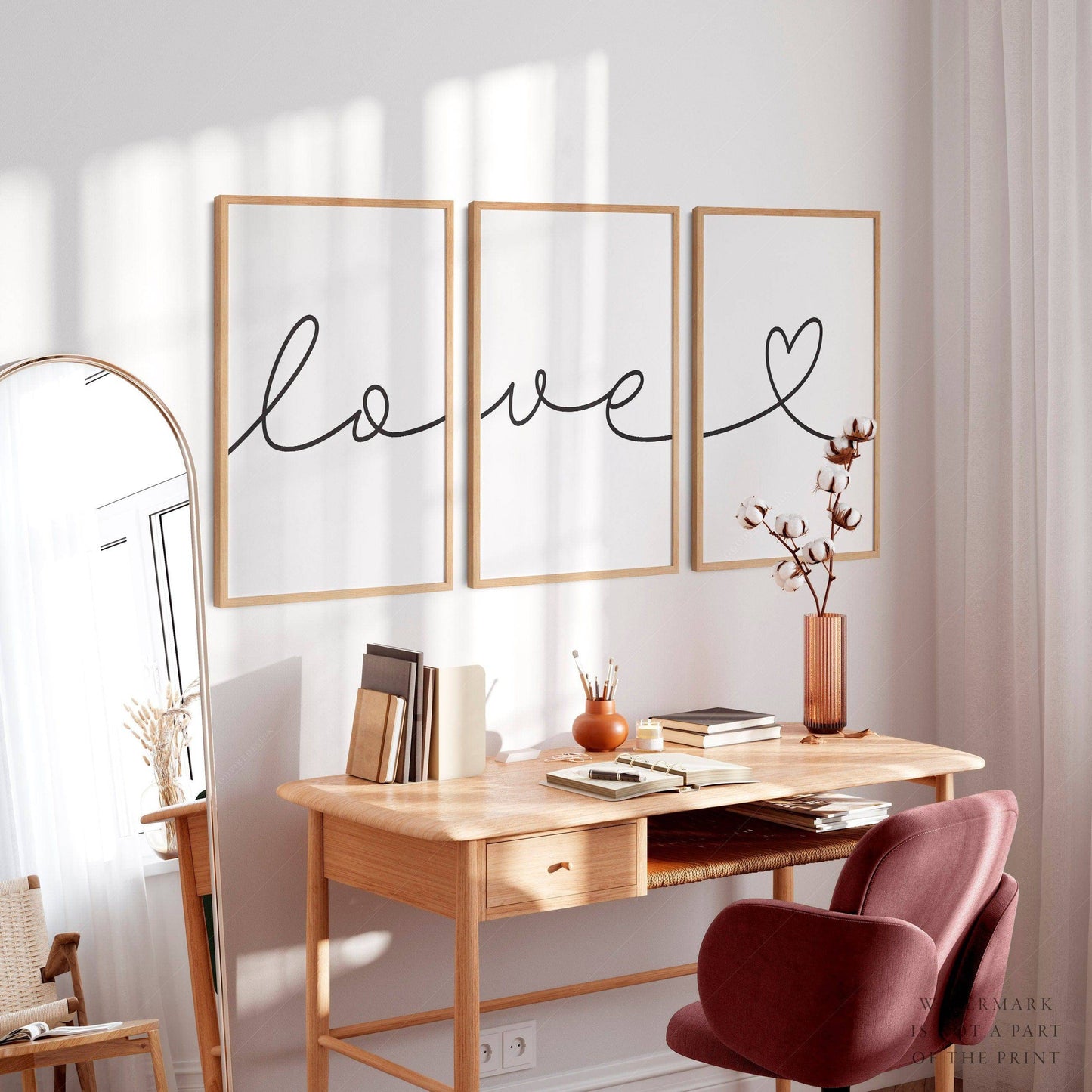 Set of 3 Prints, Love handwriting poster, Minimalist wall decor