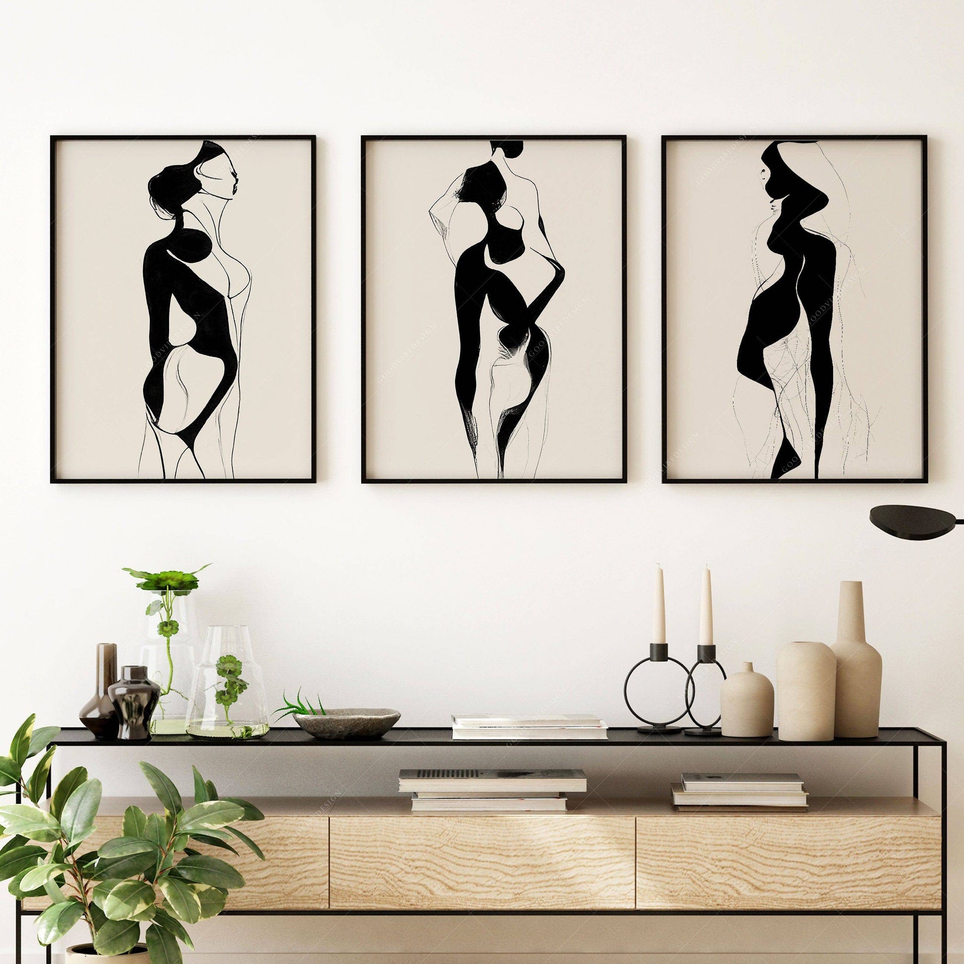 Set of 3 Prints, Minimalist wall art, Beauty of form line art