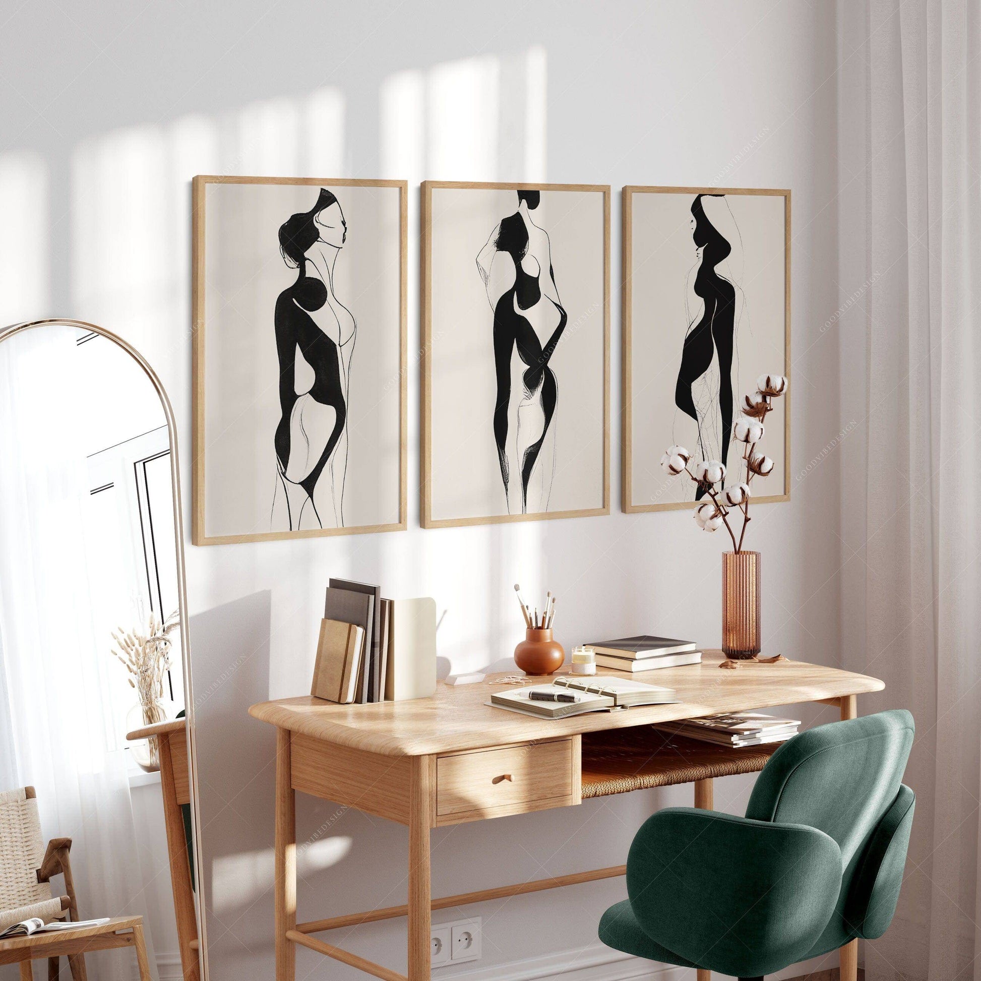 Set of 3 Prints, Minimalist wall art, Beauty of form line art