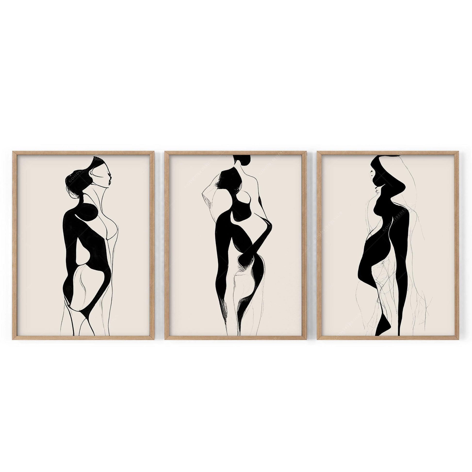 Set of 3 Prints, Minimalist wall art, Beauty of form line art