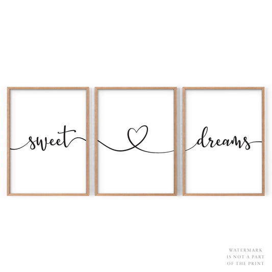 Sweet Dreams Print, Set of 3 Wall Art, Handwriting Poster