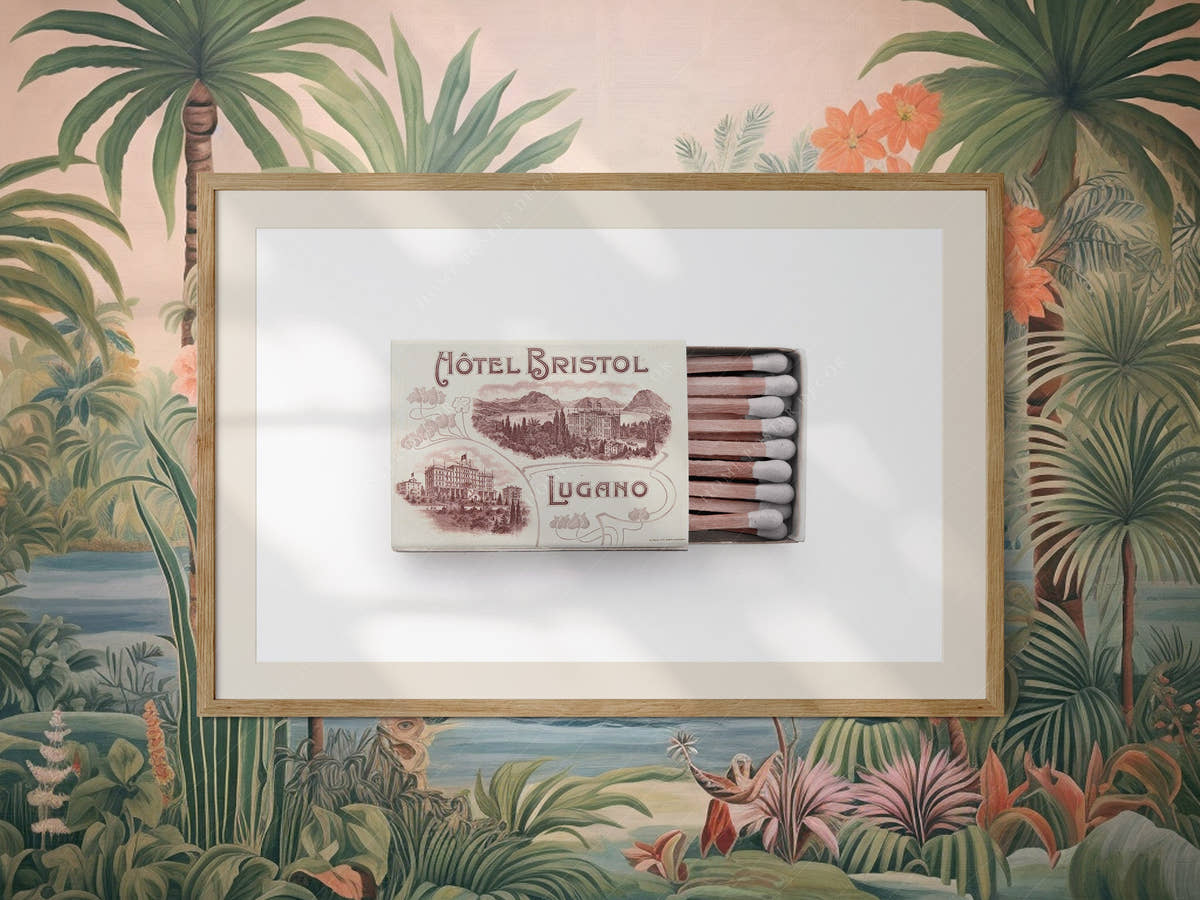 Switzerland wall art, Matchbox print, Hotel Bristol, Lugano