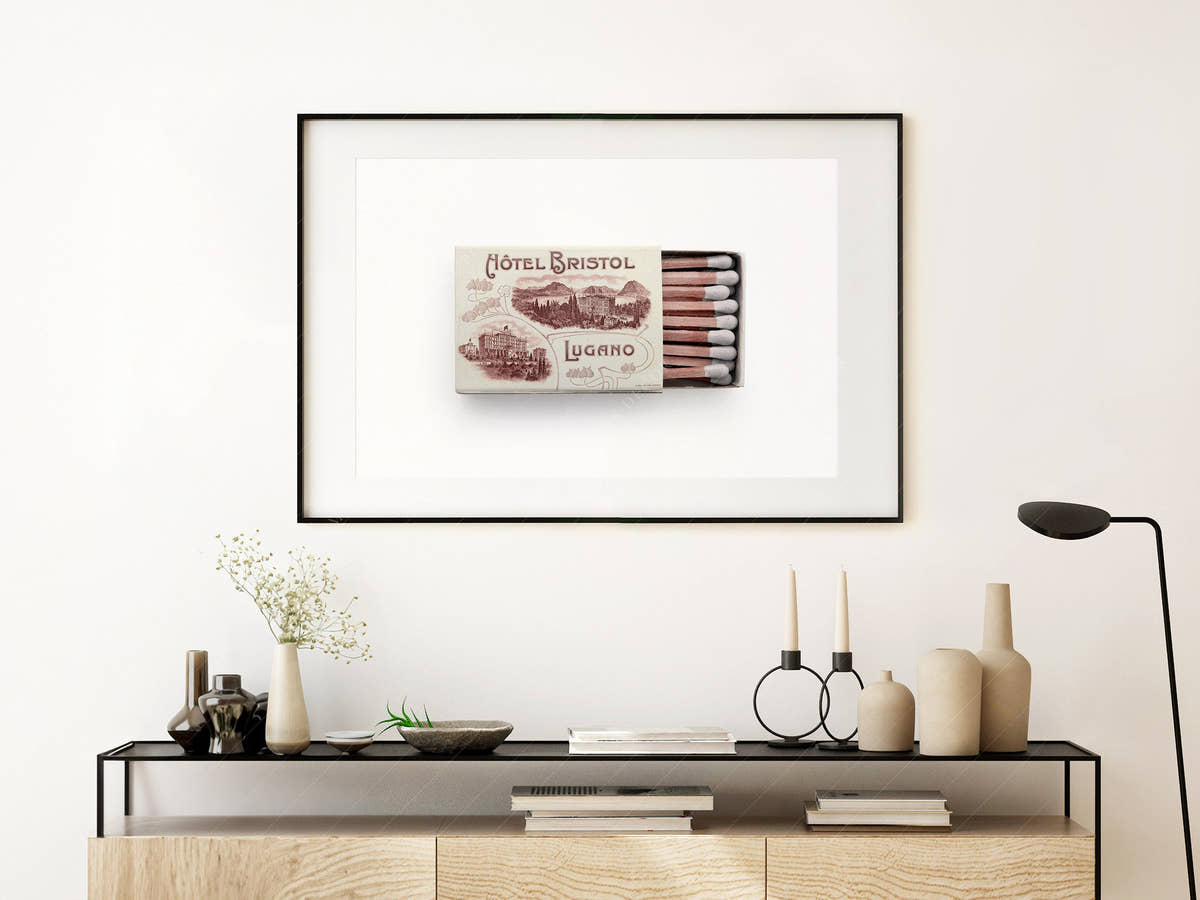Switzerland wall art, Matchbox print, Hotel Bristol, Lugano