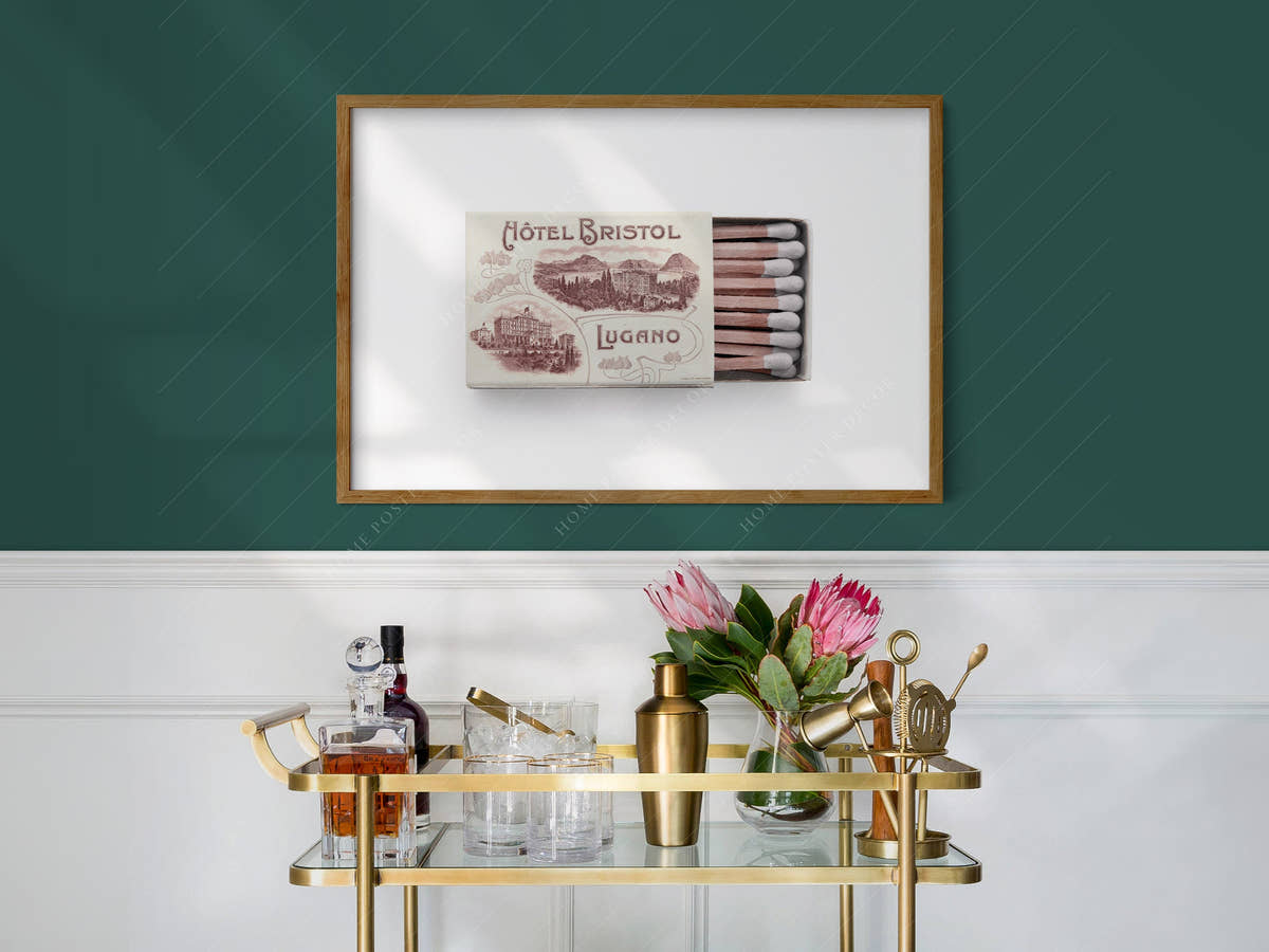Switzerland wall art, Matchbox print, Hotel Bristol, Lugano