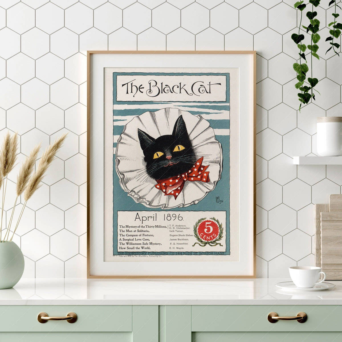 The Black Cat, Cover Magazine 1896, Vintage Cat Wall Art