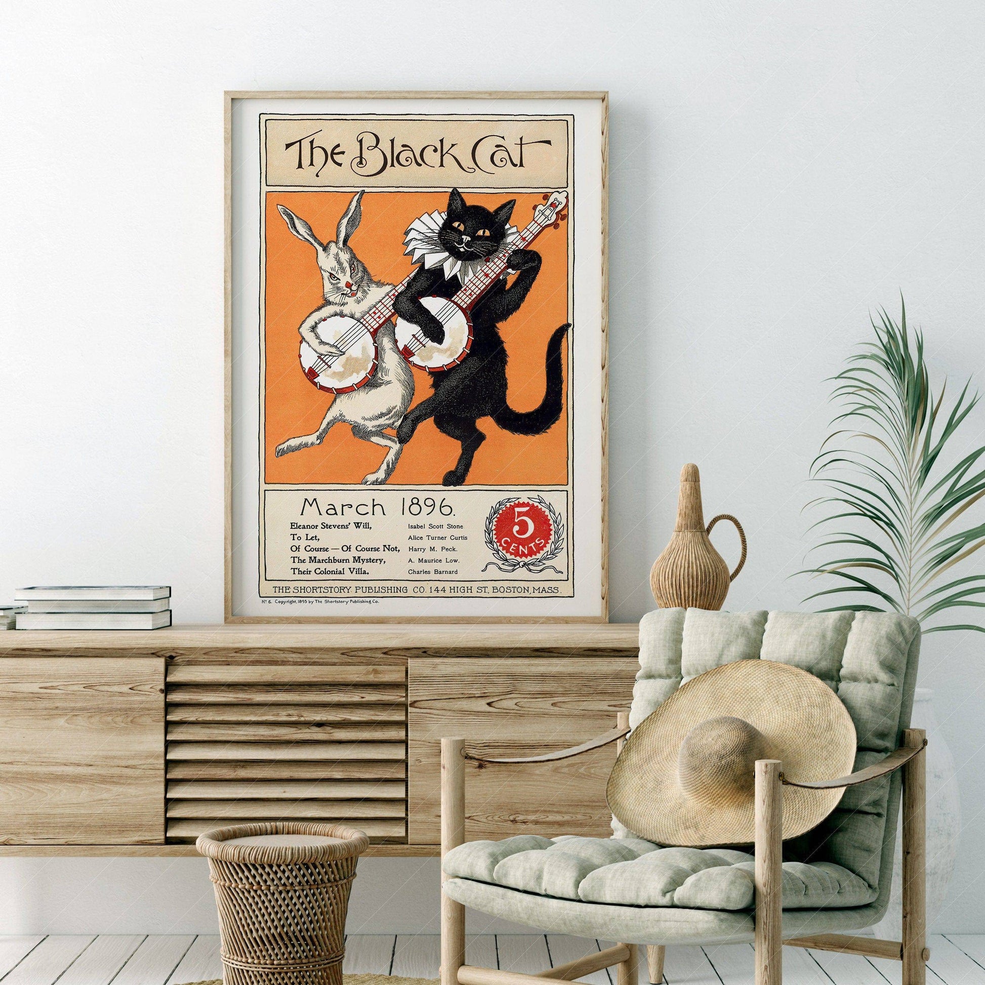 The Black Cat, Cover Magazine 1896, Vintage Cat Wall Art