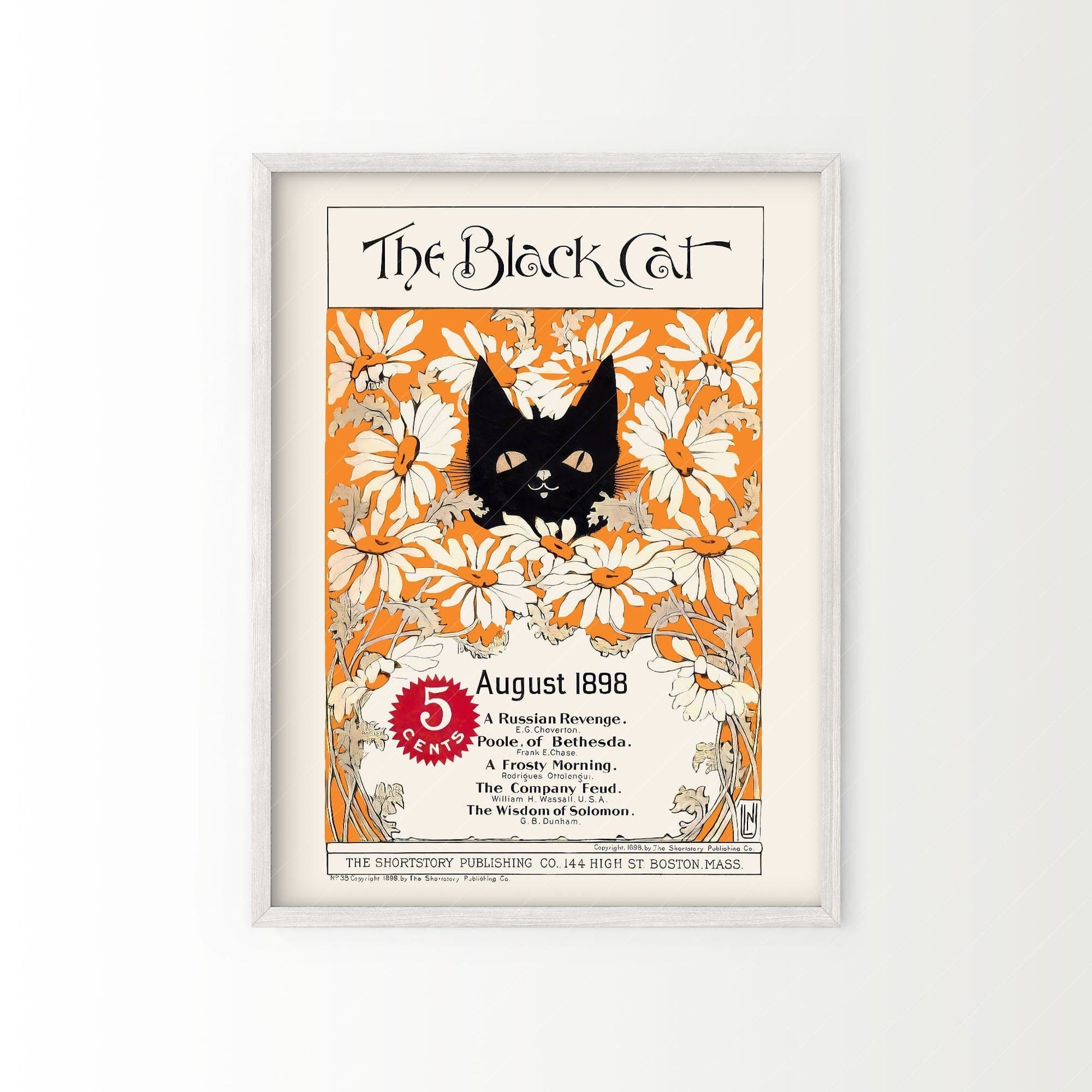 The black cat Print, 1898, Cat and Flowers Wall Art