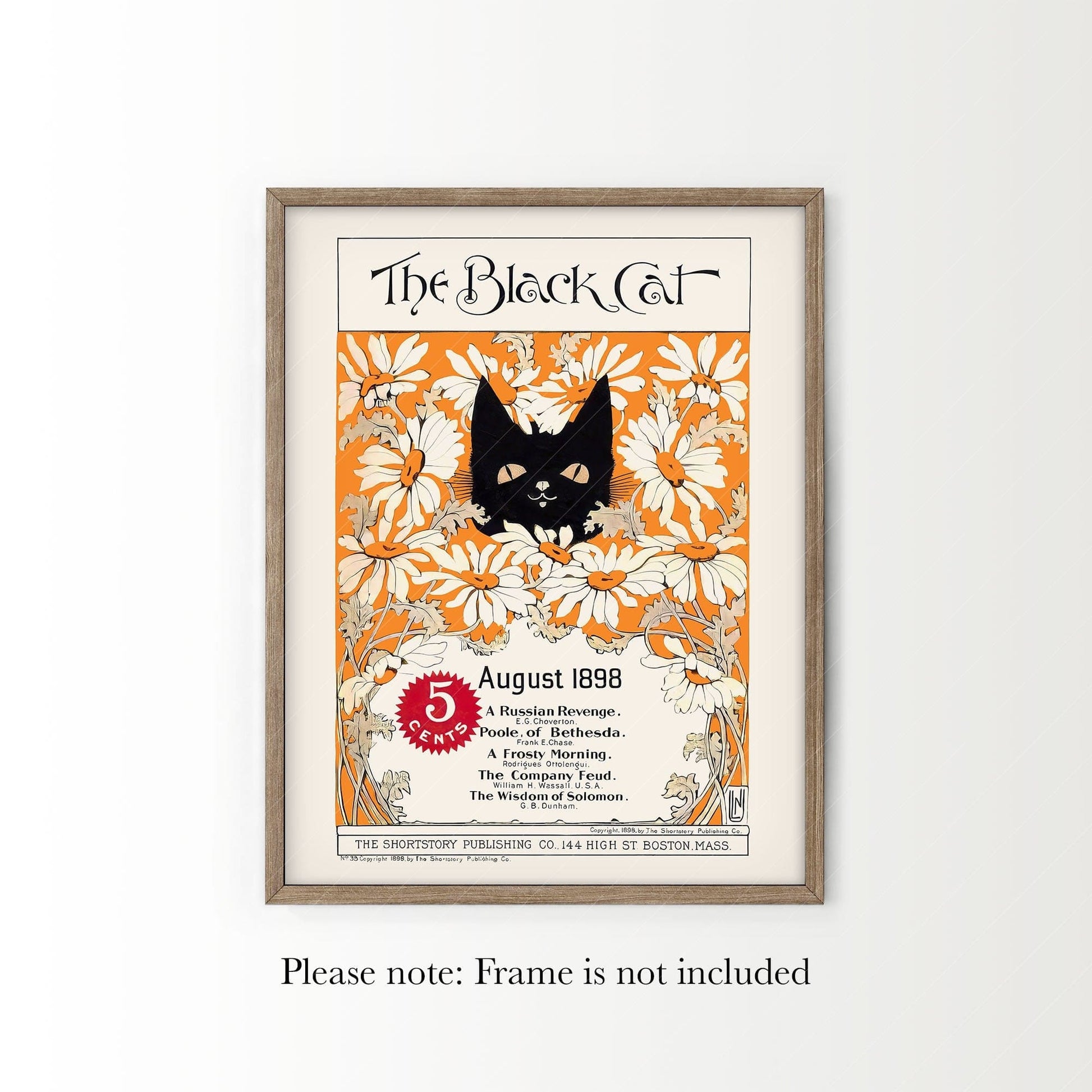 The black cat Print, 1898, Cat and Flowers Wall Art