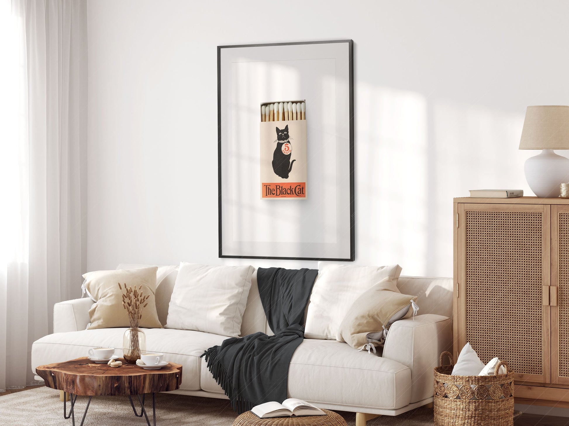 The black cat Print, Vintage matchbox print, Retro wall art