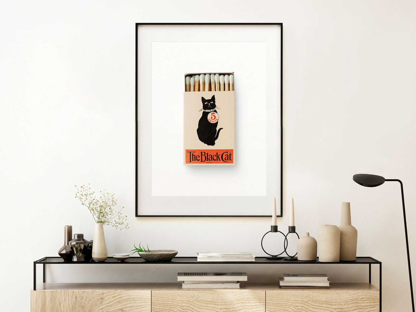 The black cat Print, Vintage matchbox print, Retro wall art