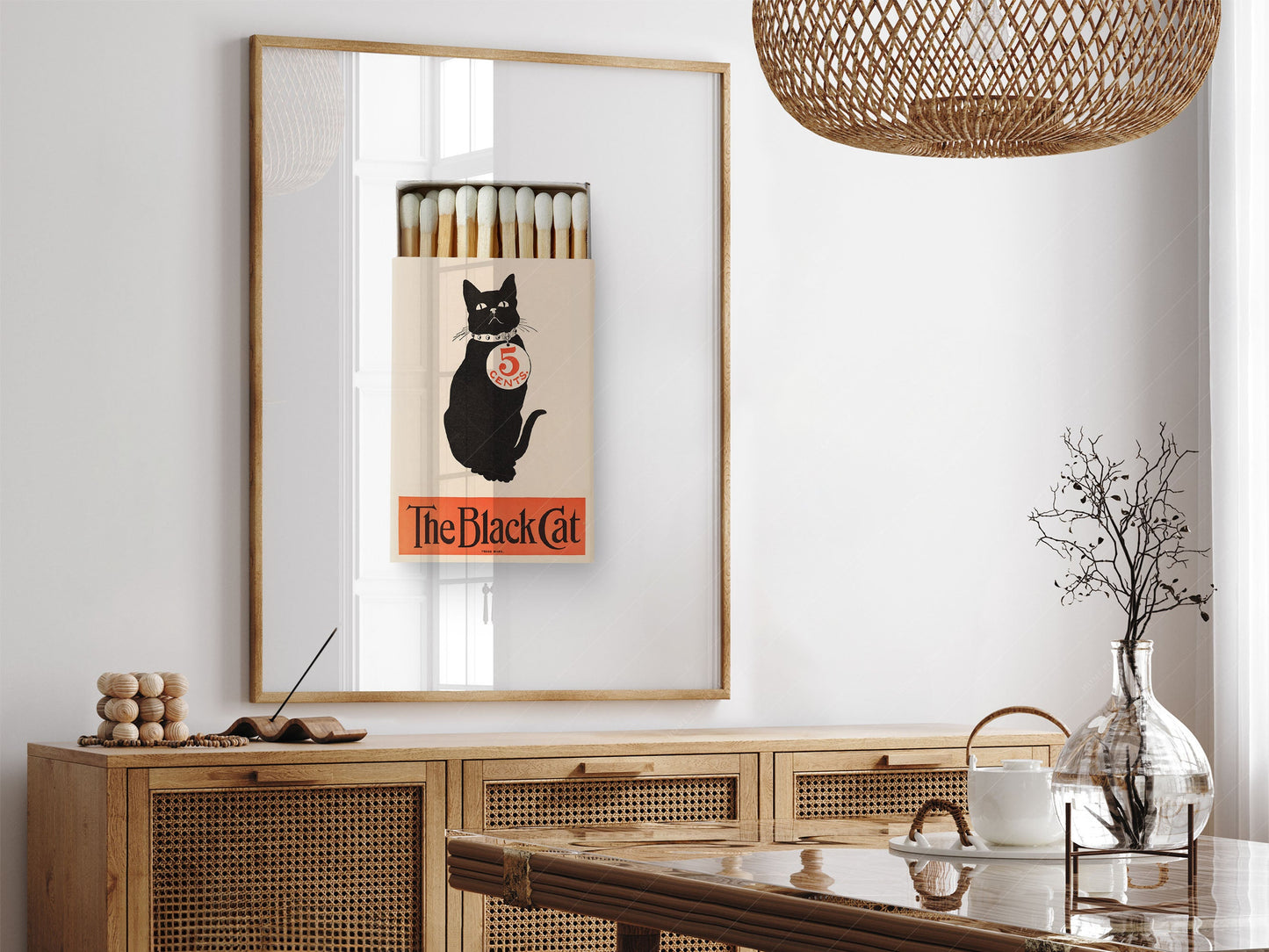 The black cat Print, Vintage matchbox print, Retro wall art