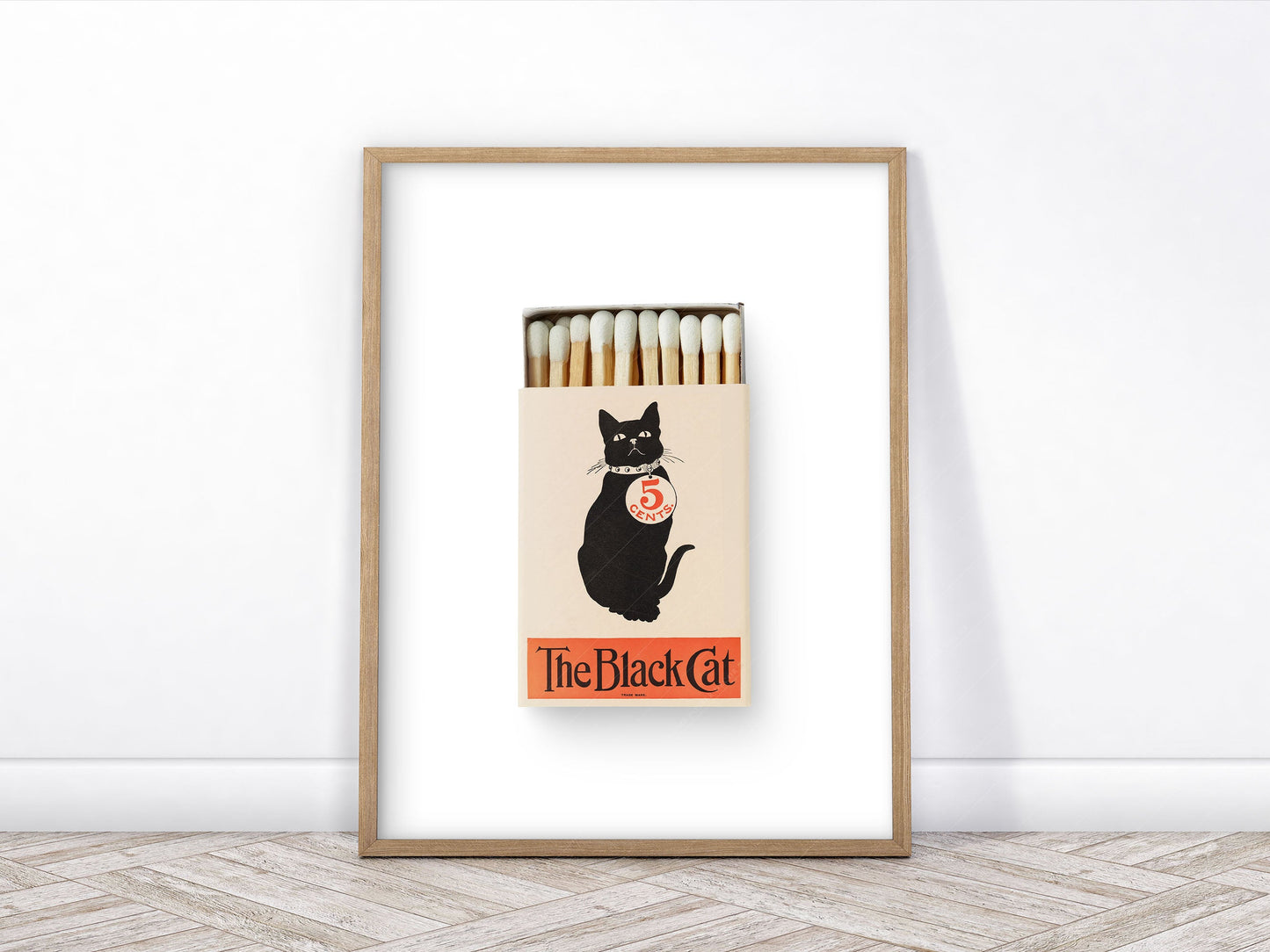 The black cat Print, Vintage matchbox print, Retro wall art