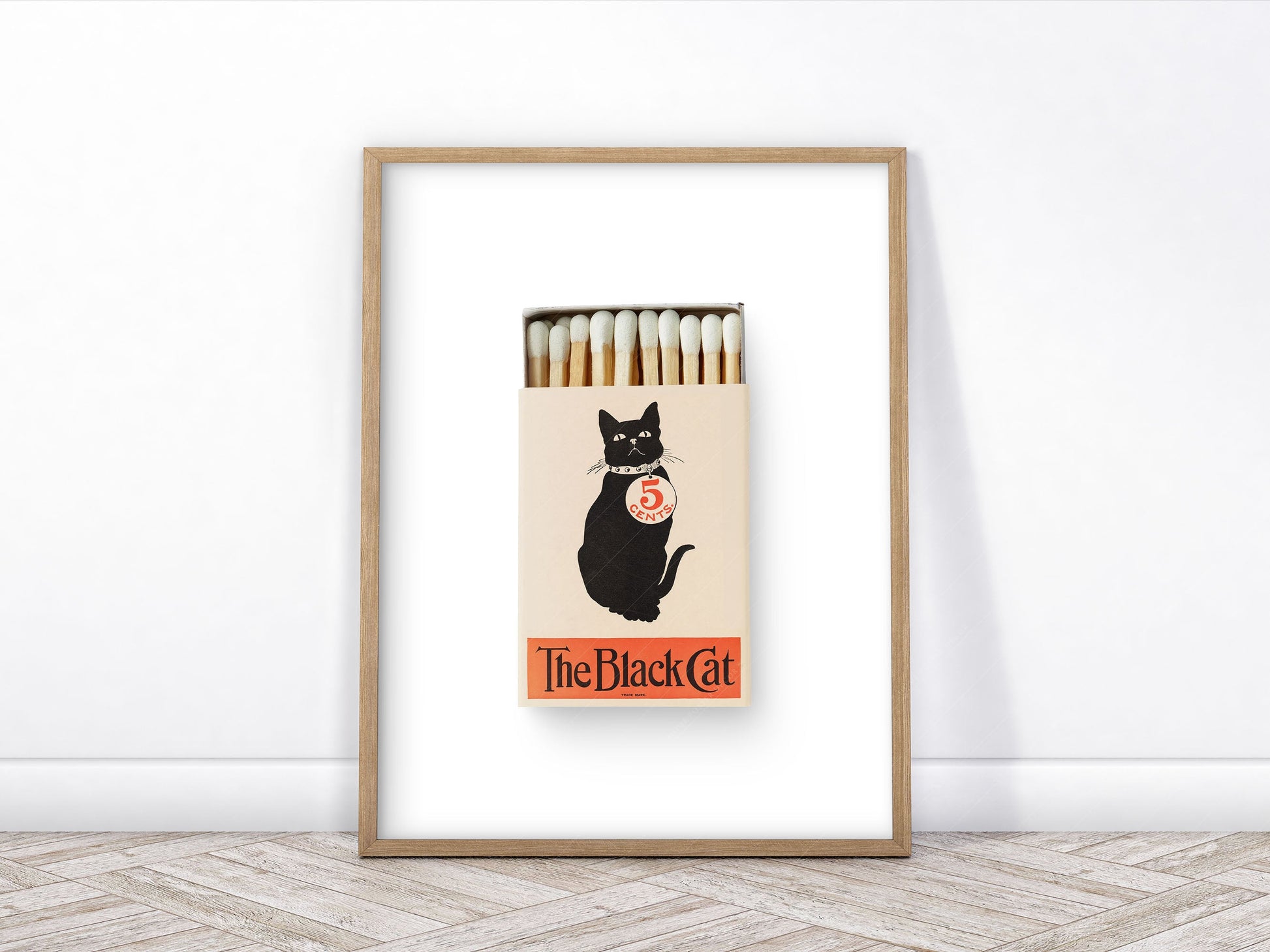 The black cat Print, Vintage matchbox print, Retro wall art