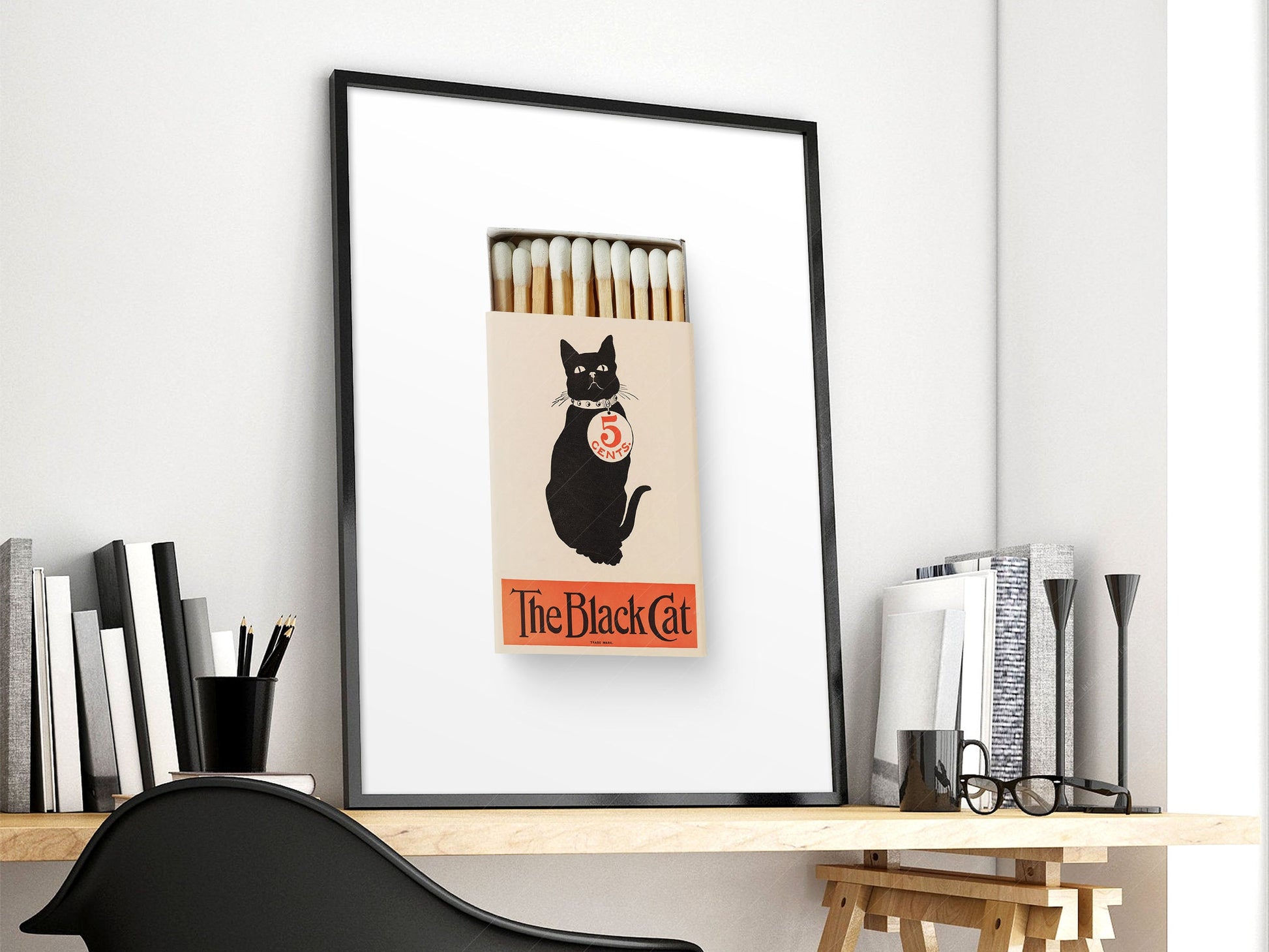 The black cat Print, Vintage matchbox print, Retro wall art