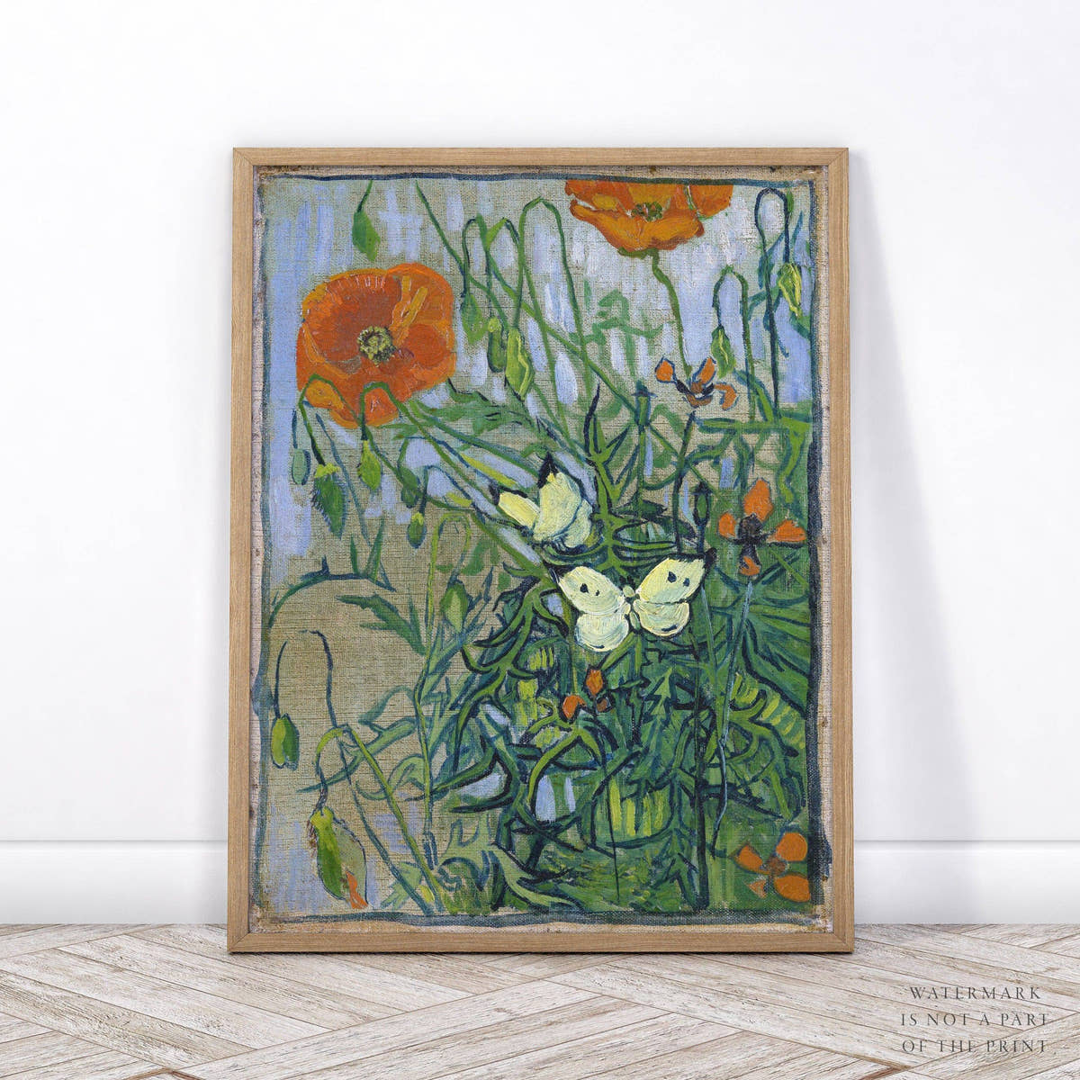 Van Gogh Poster, Butterflies and Poppies, Flowers Wall Art, Landscape Print