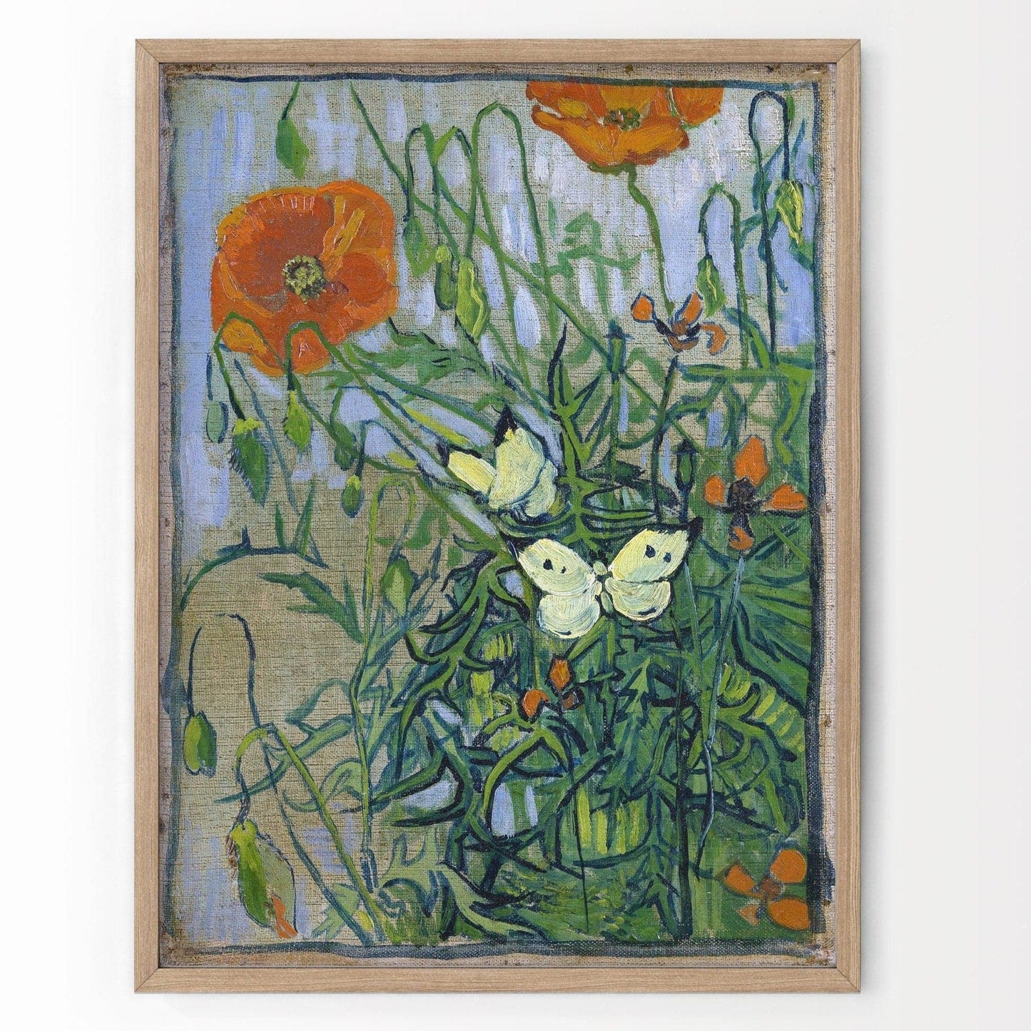 Van Gogh Poster, Butterflies and Poppies, Flowers Wall Art, Landscape Print