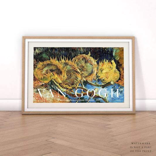 Van Gogh Poster, Four Sunflowers Gone to Seed, Yellow Flower, Bedroom Décor